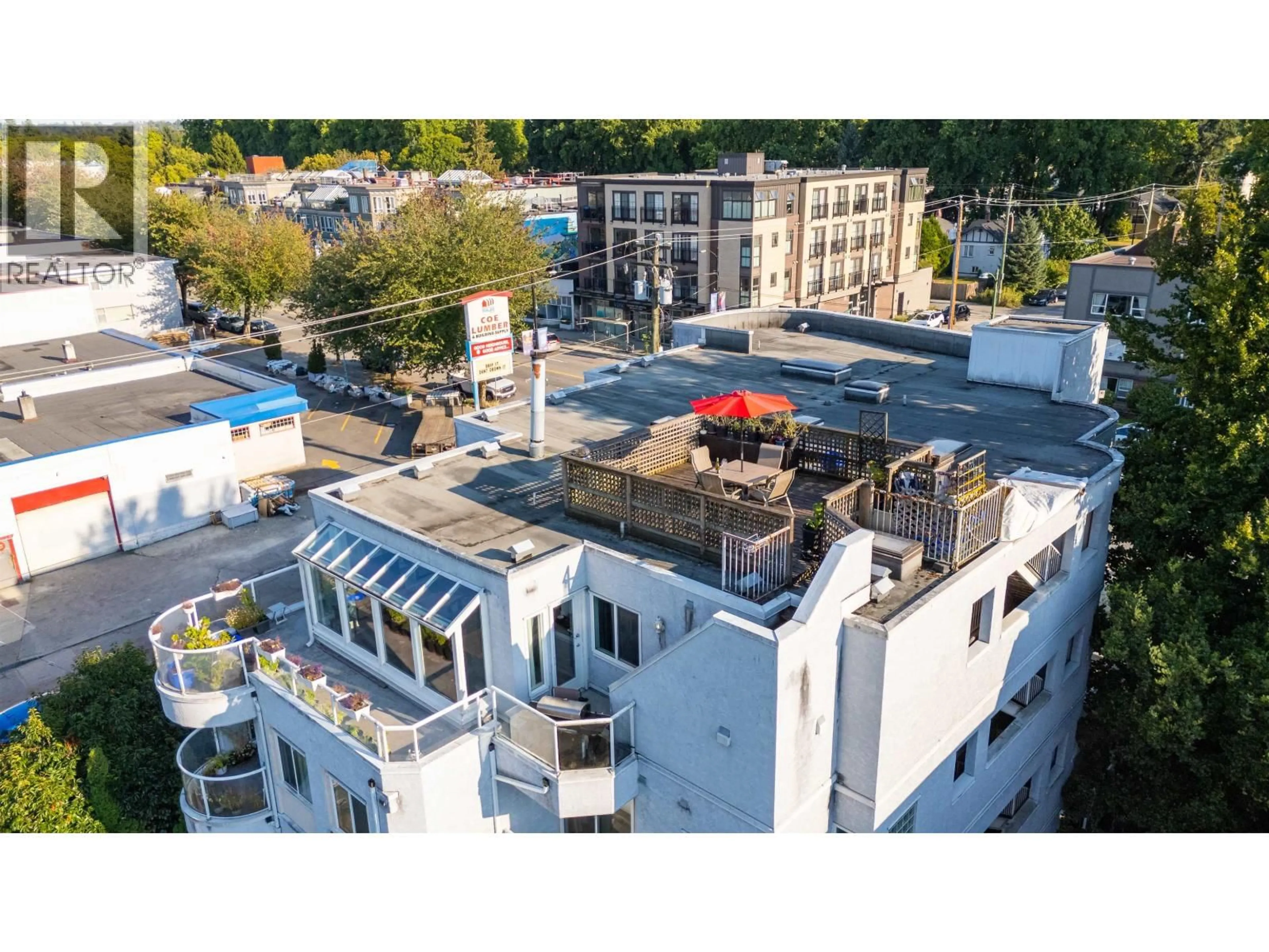 A pic from outside/outdoor area/front of a property/back of a property/a pic from drone, city buildings view from balcony for 403 - 3505 BROADWAY, Vancouver British Columbia V6R2B5