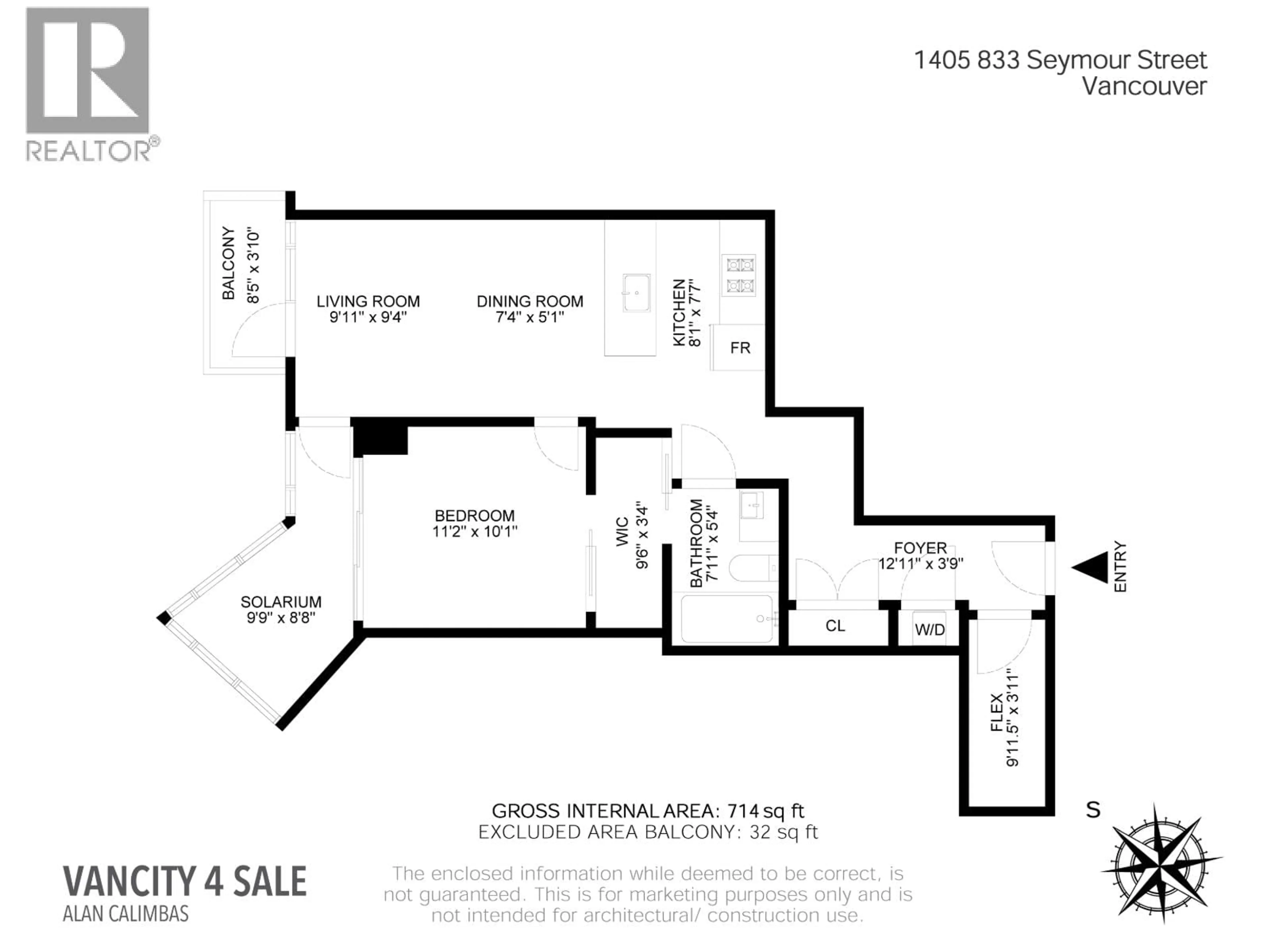 Floor plan for 1405 - 833 SEYMOUR STREET, Vancouver British Columbia V6B0G4