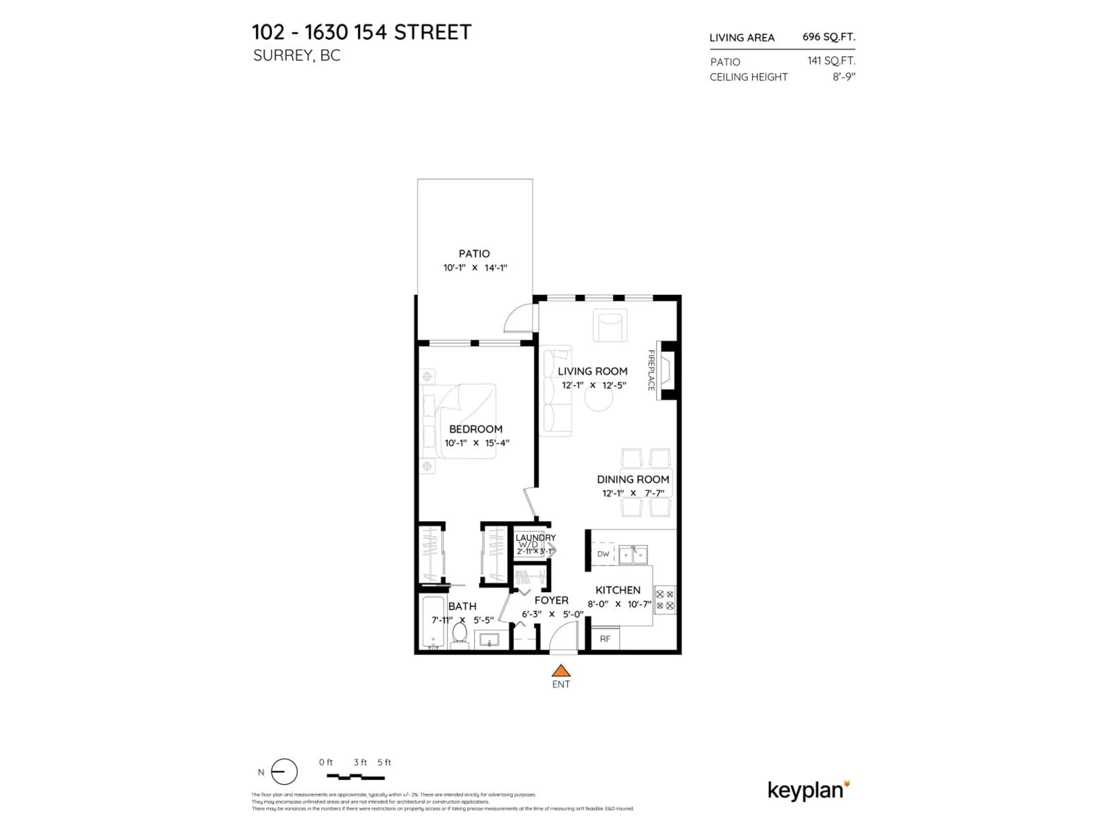 Floor plan for 102 - 1630 154, Surrey British Columbia V4A9T3