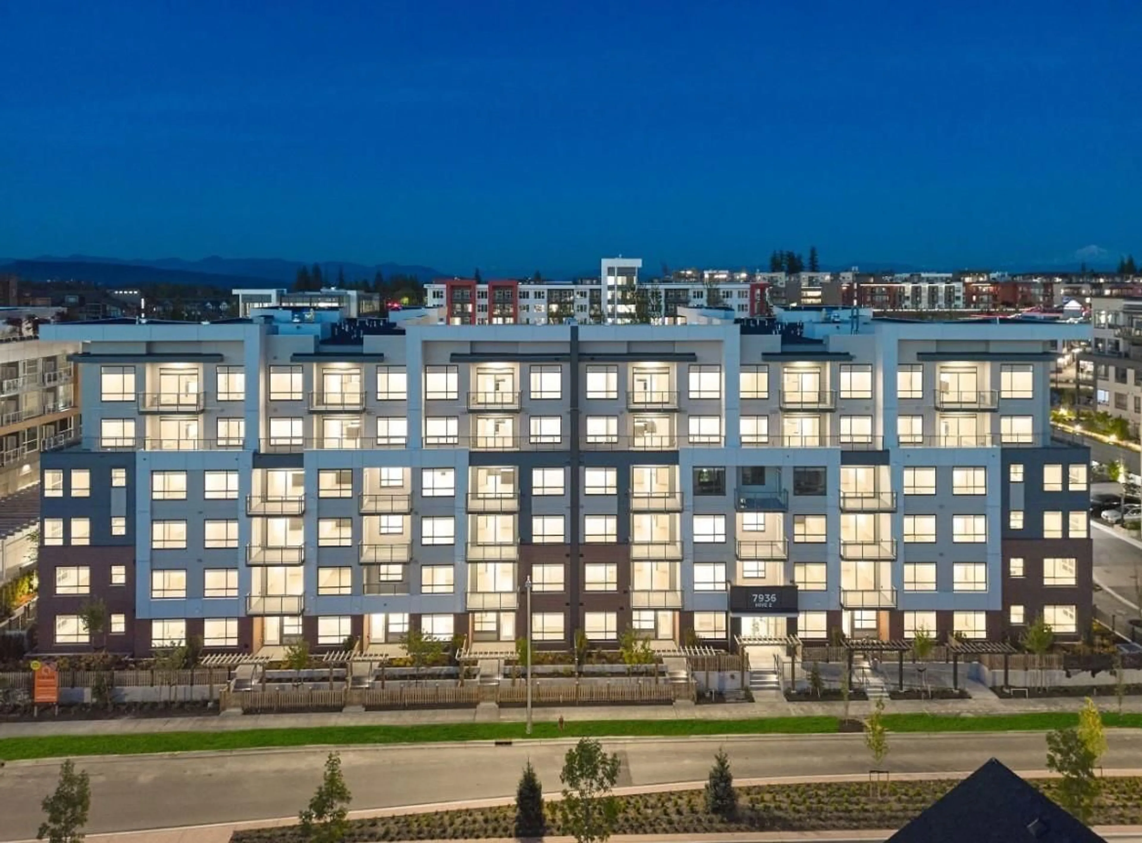 A pic from outside/outdoor area/front of a property/back of a property/a pic from drone, city buildings view from balcony for 616 - 7936 206, Langley British Columbia V2Y3X8