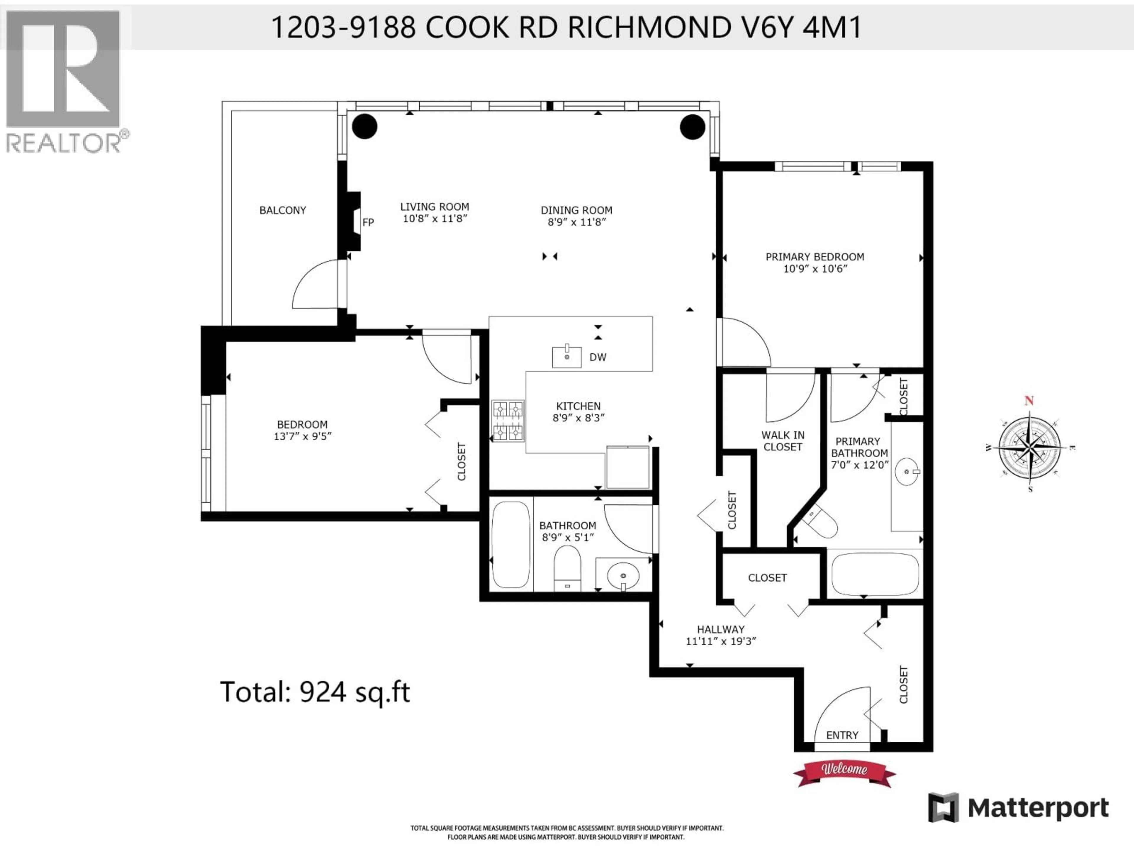 Floor plan for 1203 - 9188 COOK ROAD, Richmond British Columbia V6Y4M1