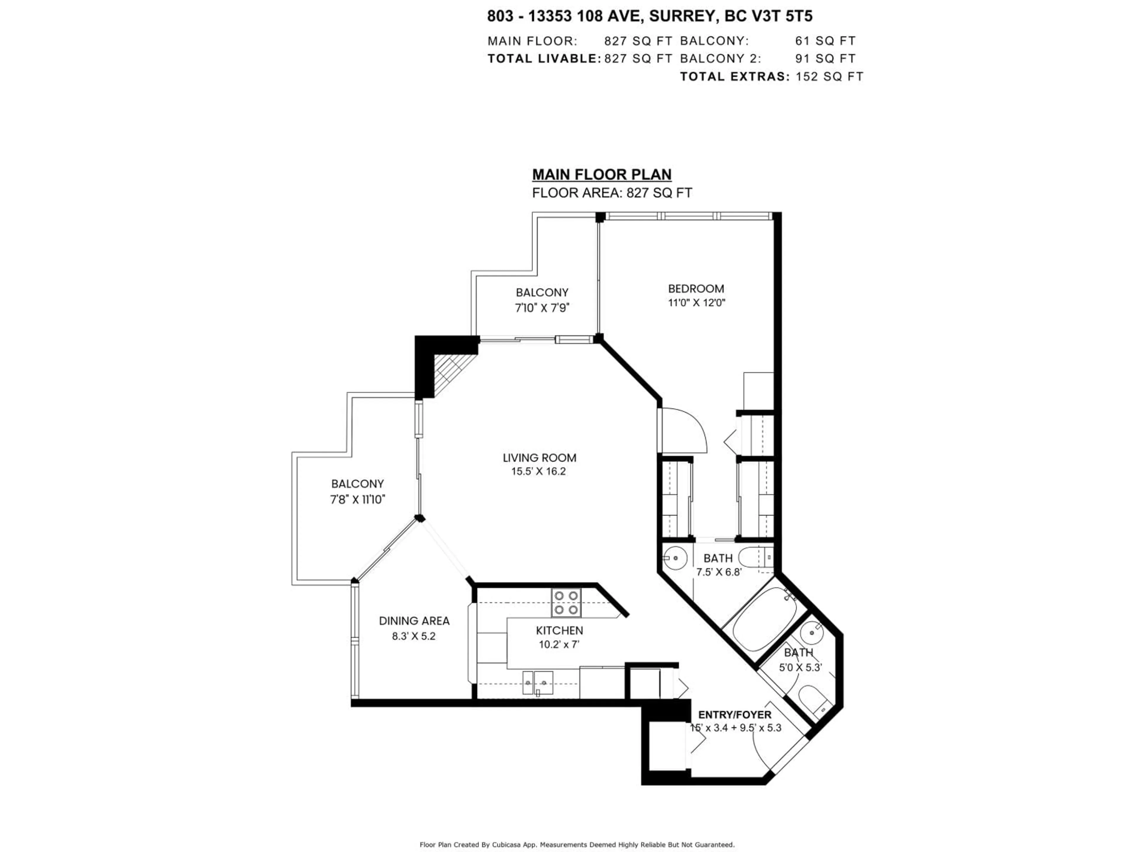 Floor plan for 803 - 13353 108, Surrey British Columbia V3T5T5
