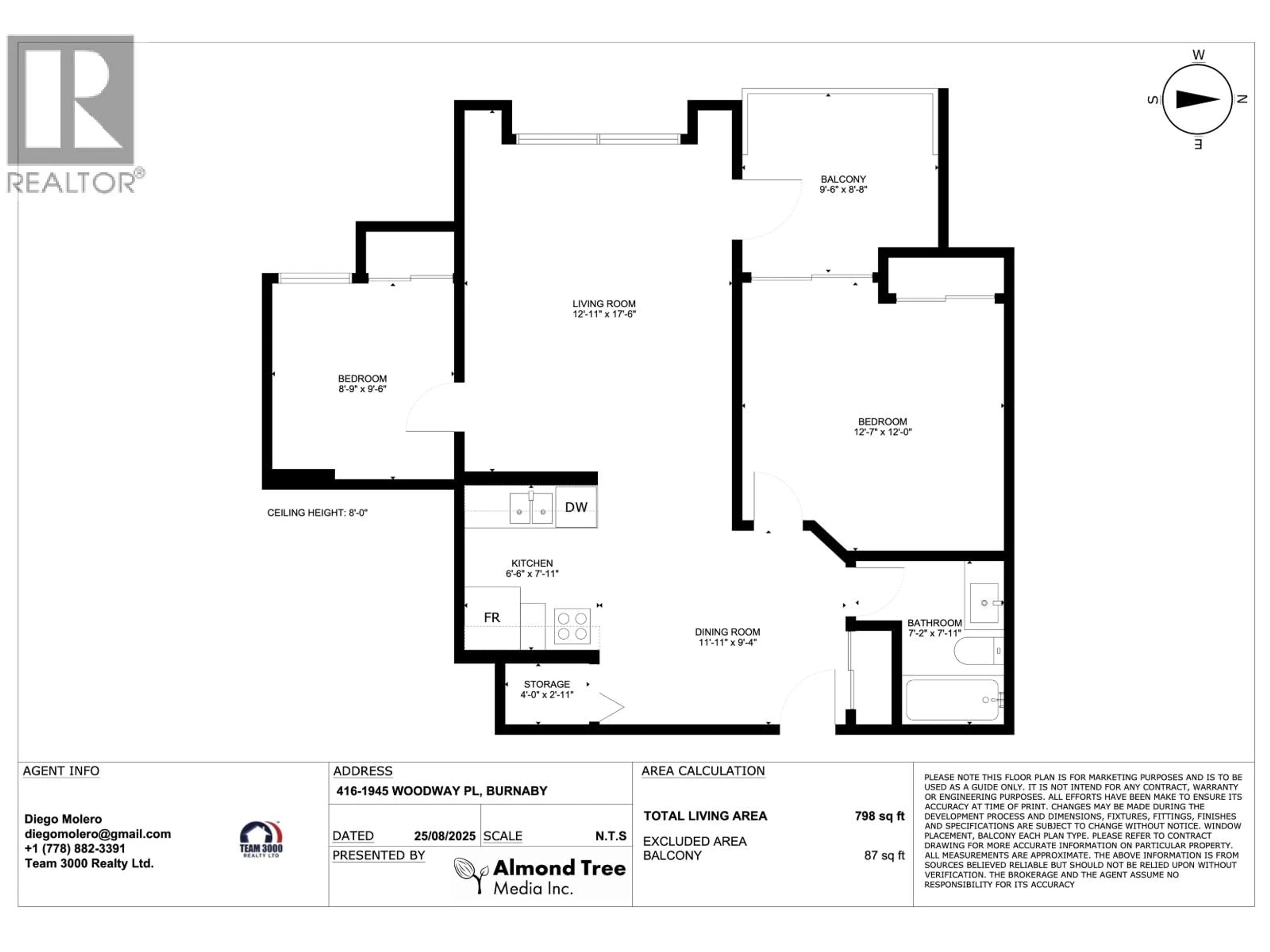 Floor plan for 416 - 1945 WOODWAY PLACE, Burnaby British Columbia V5B4S4
