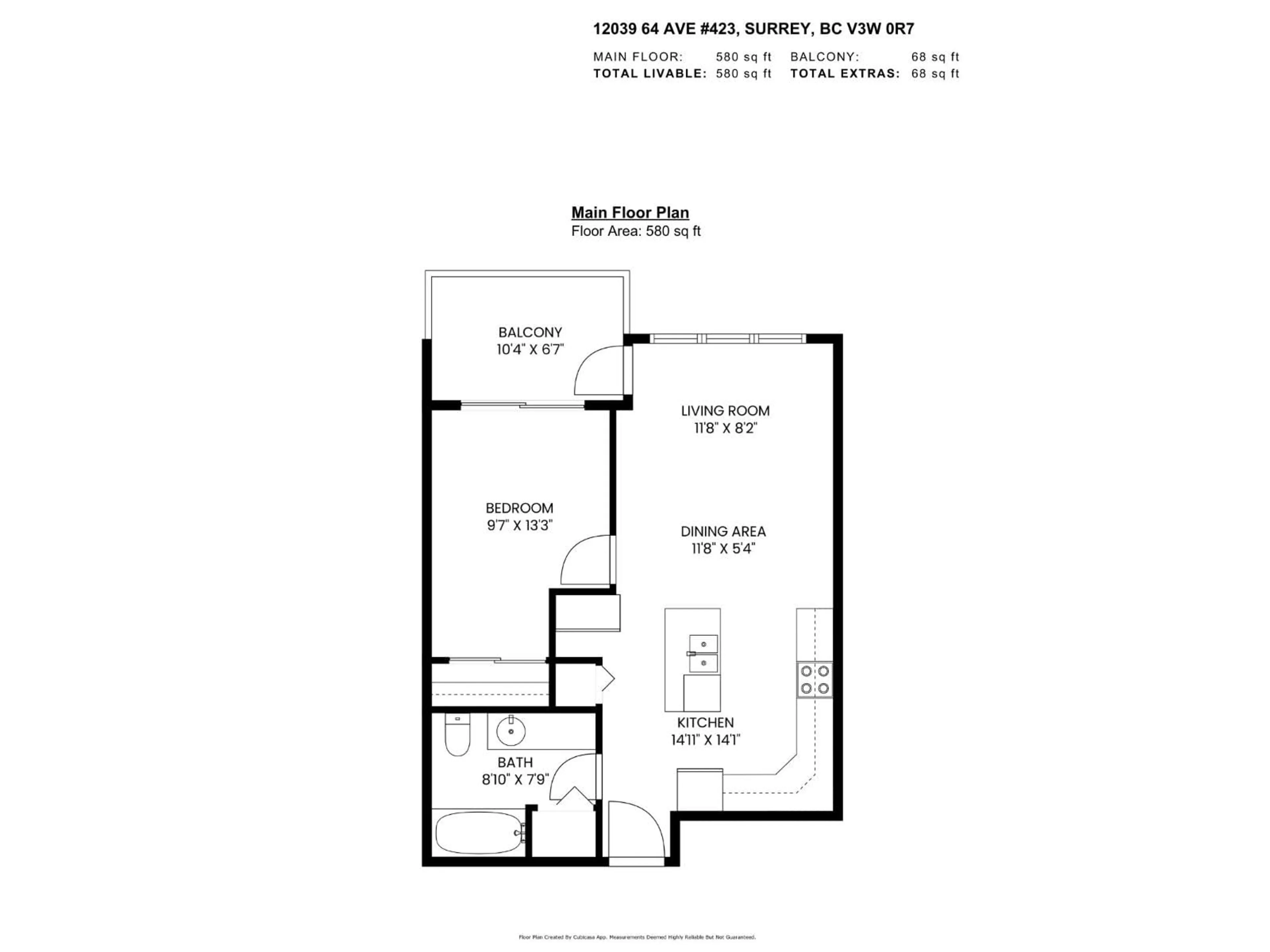 Floor plan for 423 - 12039 64TH, Surrey British Columbia V3W0R7