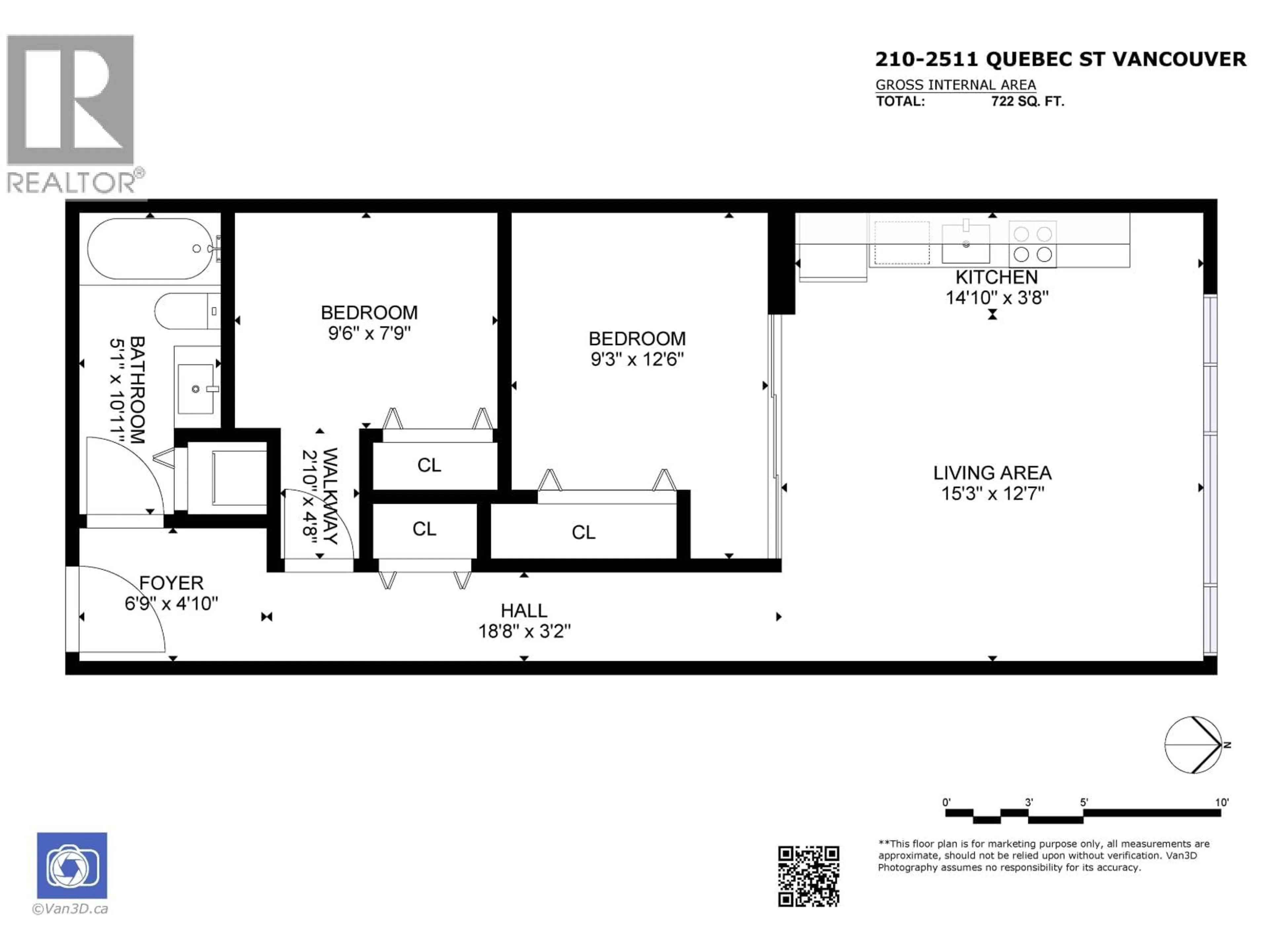 Floor plan for 210 - 2511 QUEBEC STREET, Vancouver British Columbia V5T0B6