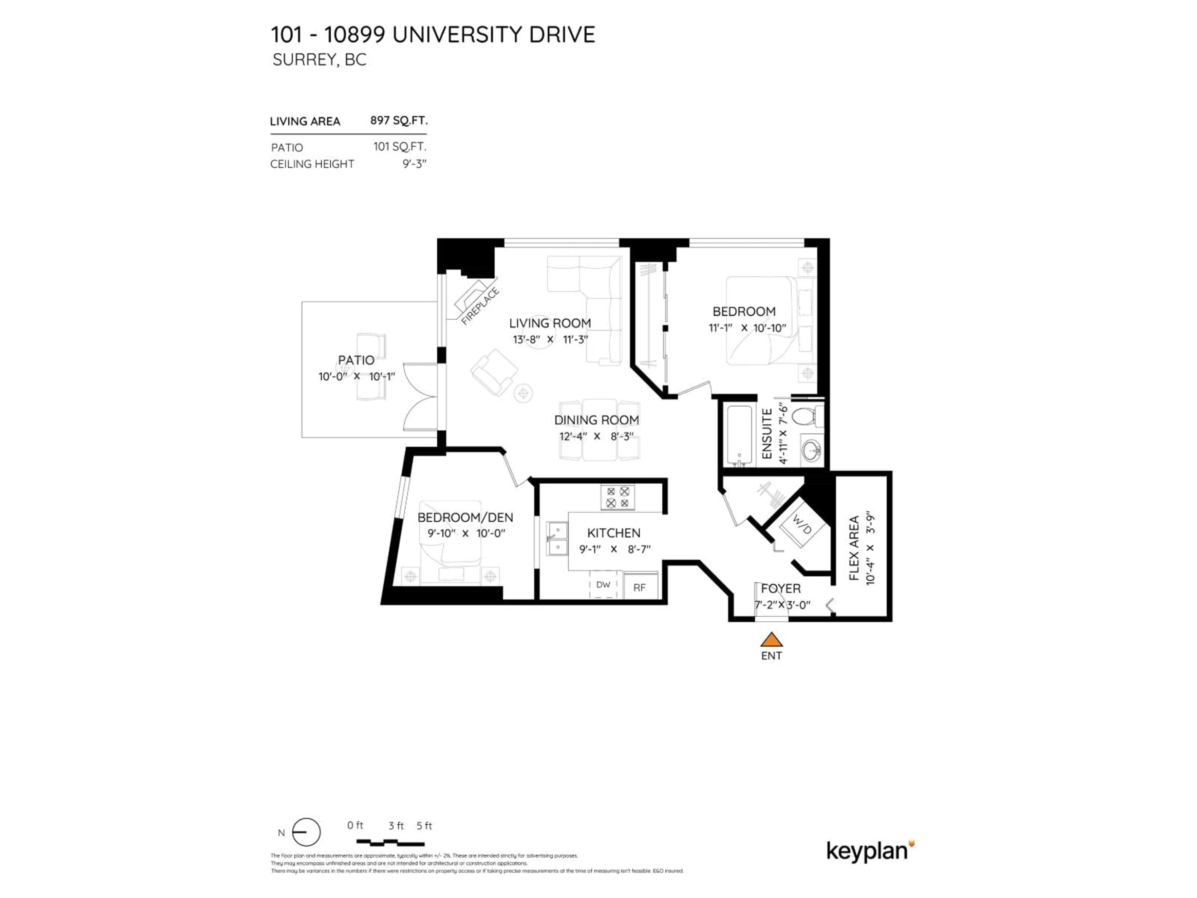 Floor plan for 101 - 10899 UNIVERSITY, Surrey British Columbia V3T5V2