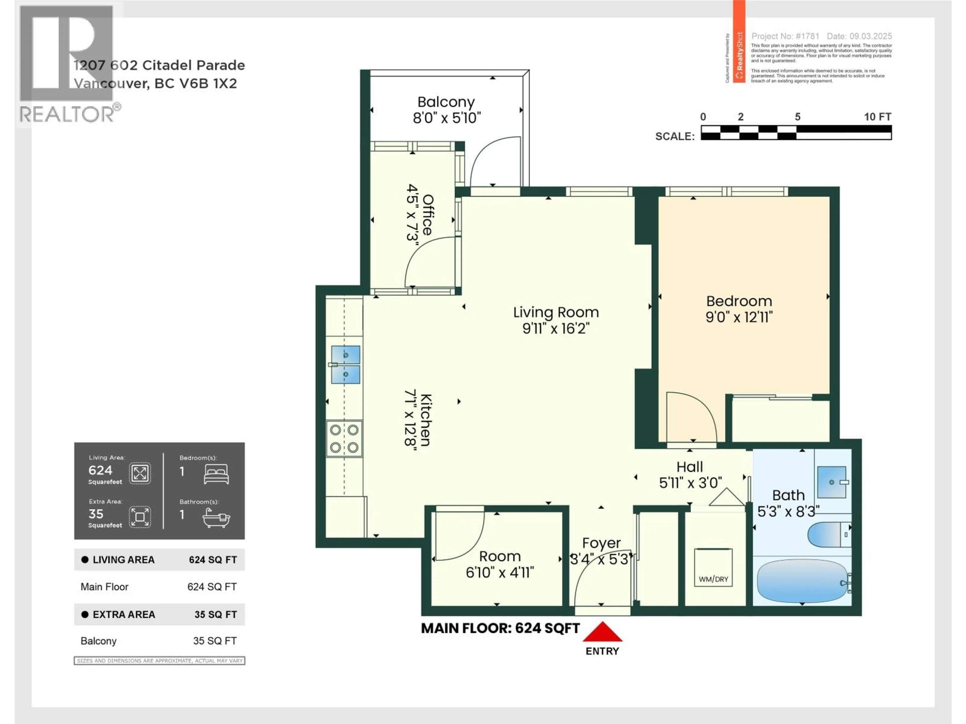 Floor plan for 1207 - 602 CITADEL PARADE, Vancouver British Columbia V6B1X2
