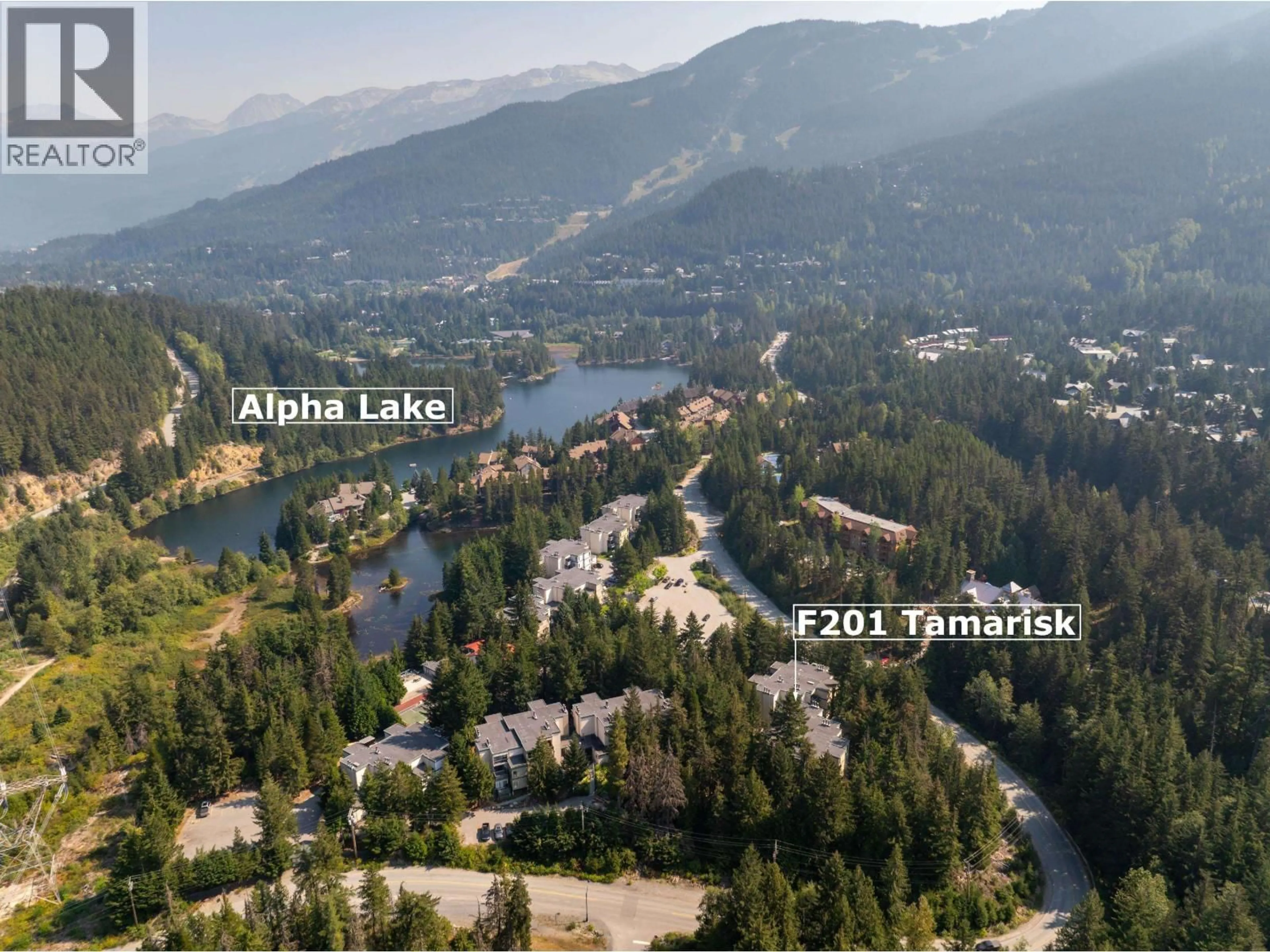 A pic from outside/outdoor area/front of a property/back of a property/a pic from drone, water/lake/river/ocean view for F201 - 1400 ALTA LAKE ROAD, Whistler British Columbia V8E0G9