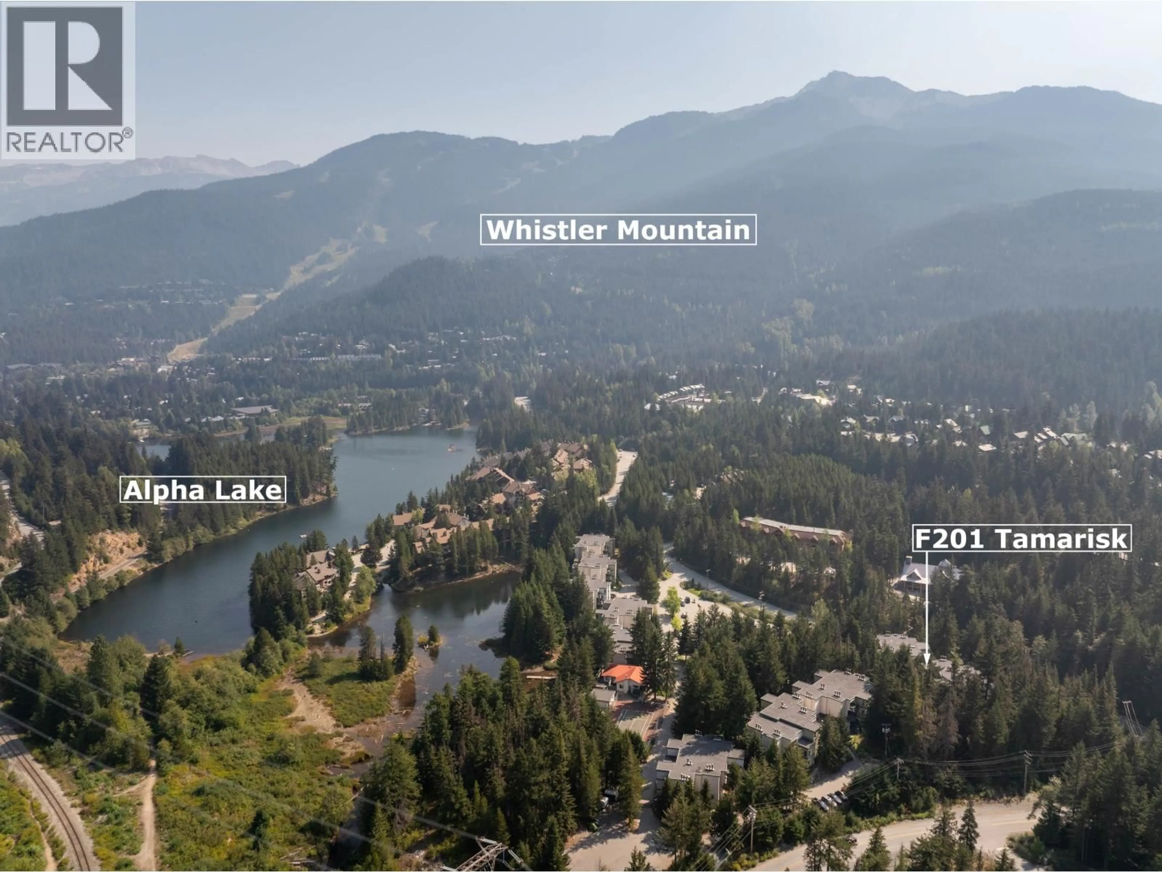 A pic from outside/outdoor area/front of a property/back of a property/a pic from drone, water/lake/river/ocean view for F201 - 1400 ALTA LAKE ROAD, Whistler British Columbia V8E0G9
