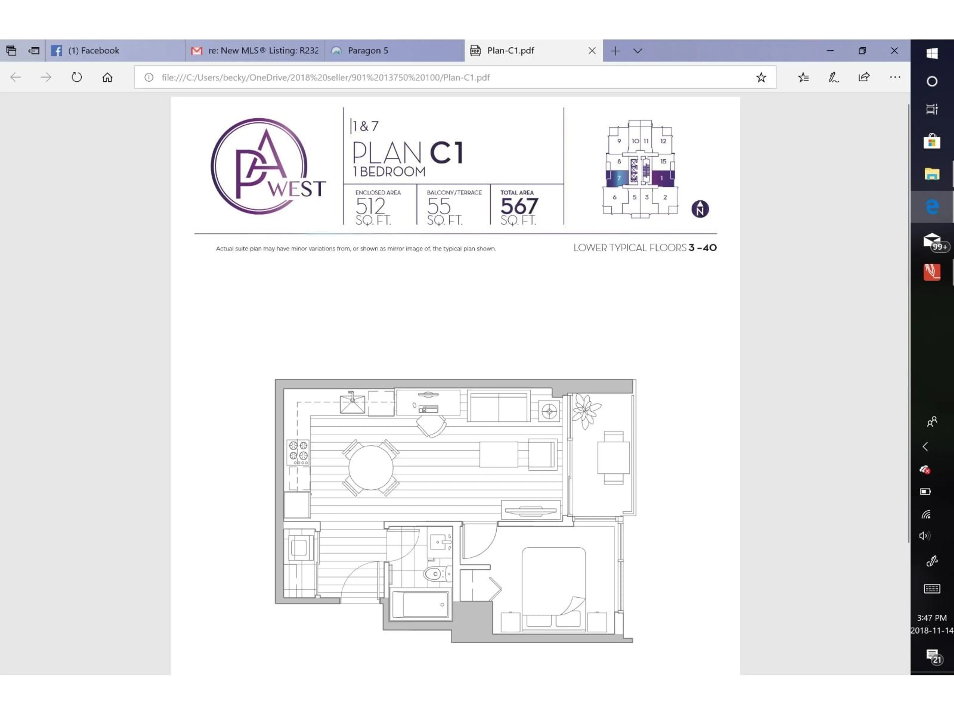 Floor plan for 901 - 13750 100, Surrey British Columbia V3T0L3