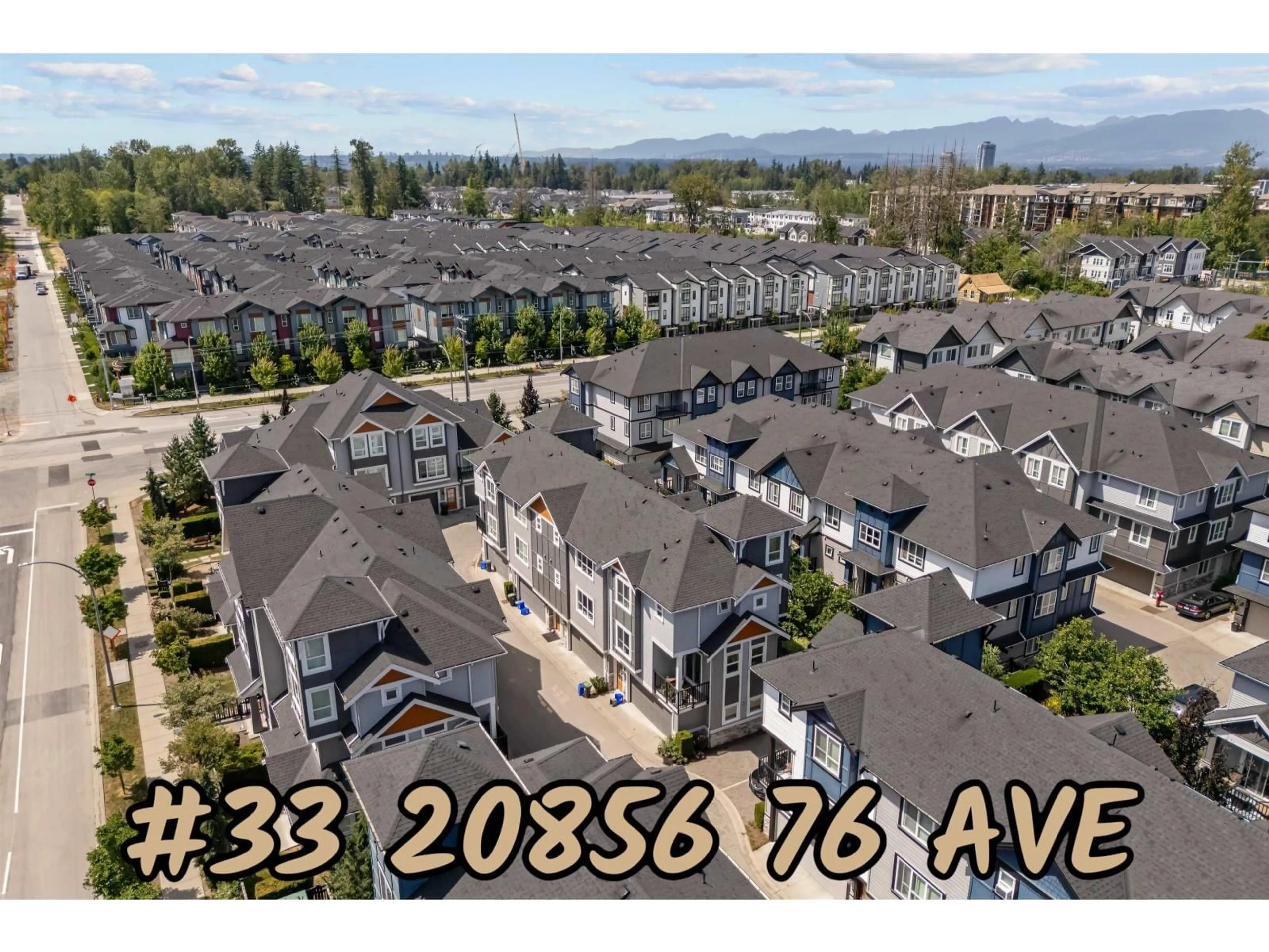 A pic from outside/outdoor area/front of a property/back of a property/a pic from drone, mountain view for 33 - 20856 76, Langley British Columbia V2Y0S7