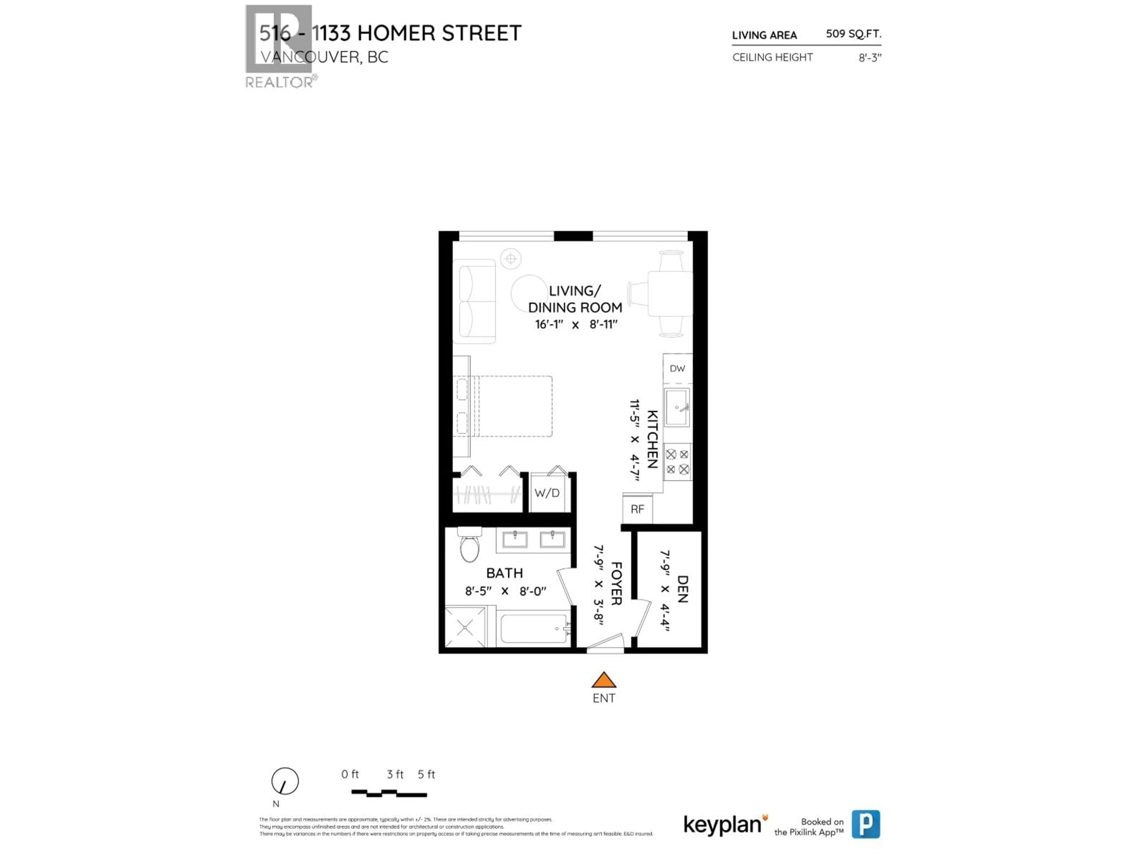 Floor plan for 516 - 1133 HOMER STREET, Vancouver British Columbia V6B0B1
