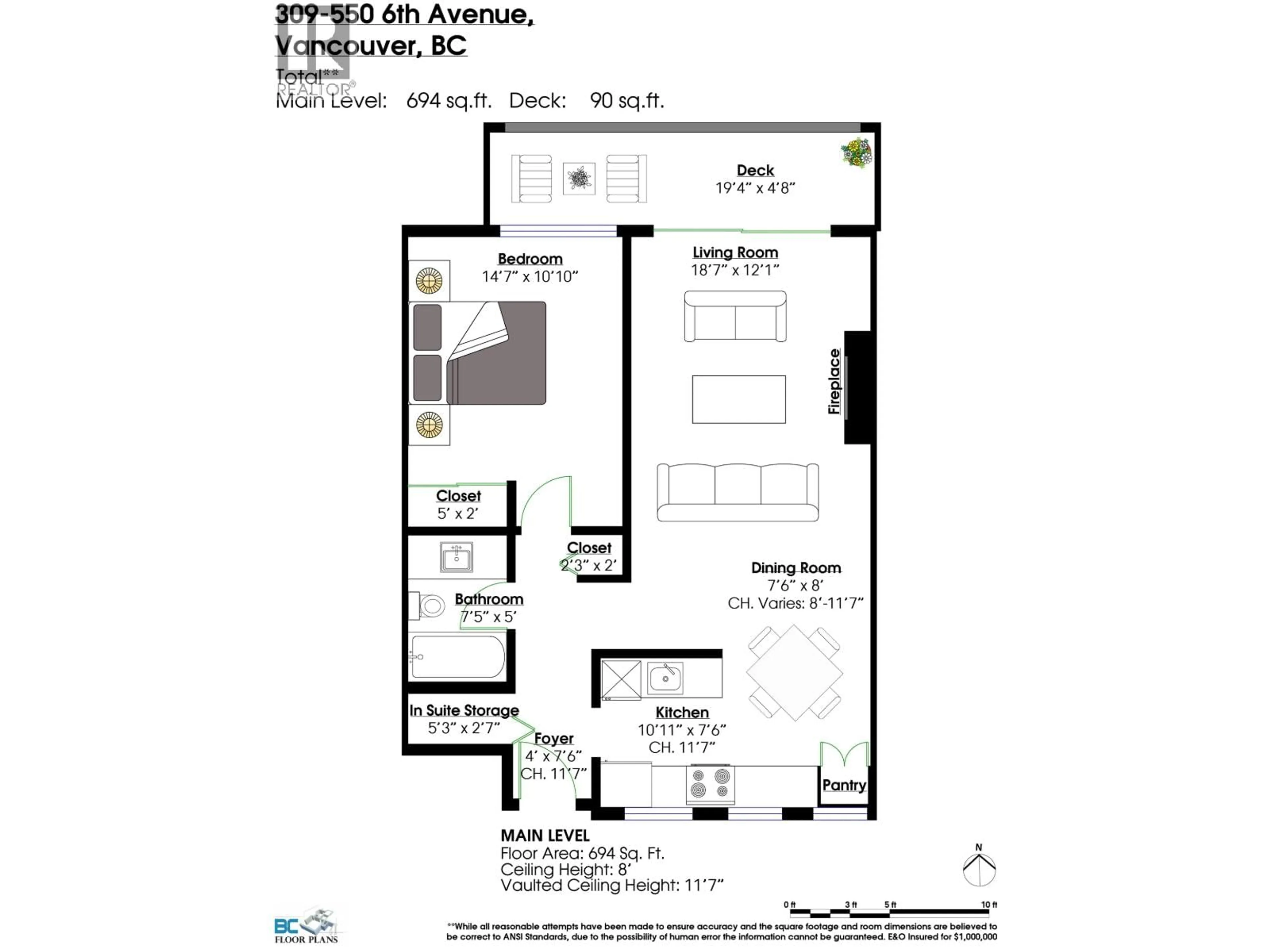 Floor plan for 309 - 550 6TH AVENUE, Vancouver British Columbia V5T4H2
