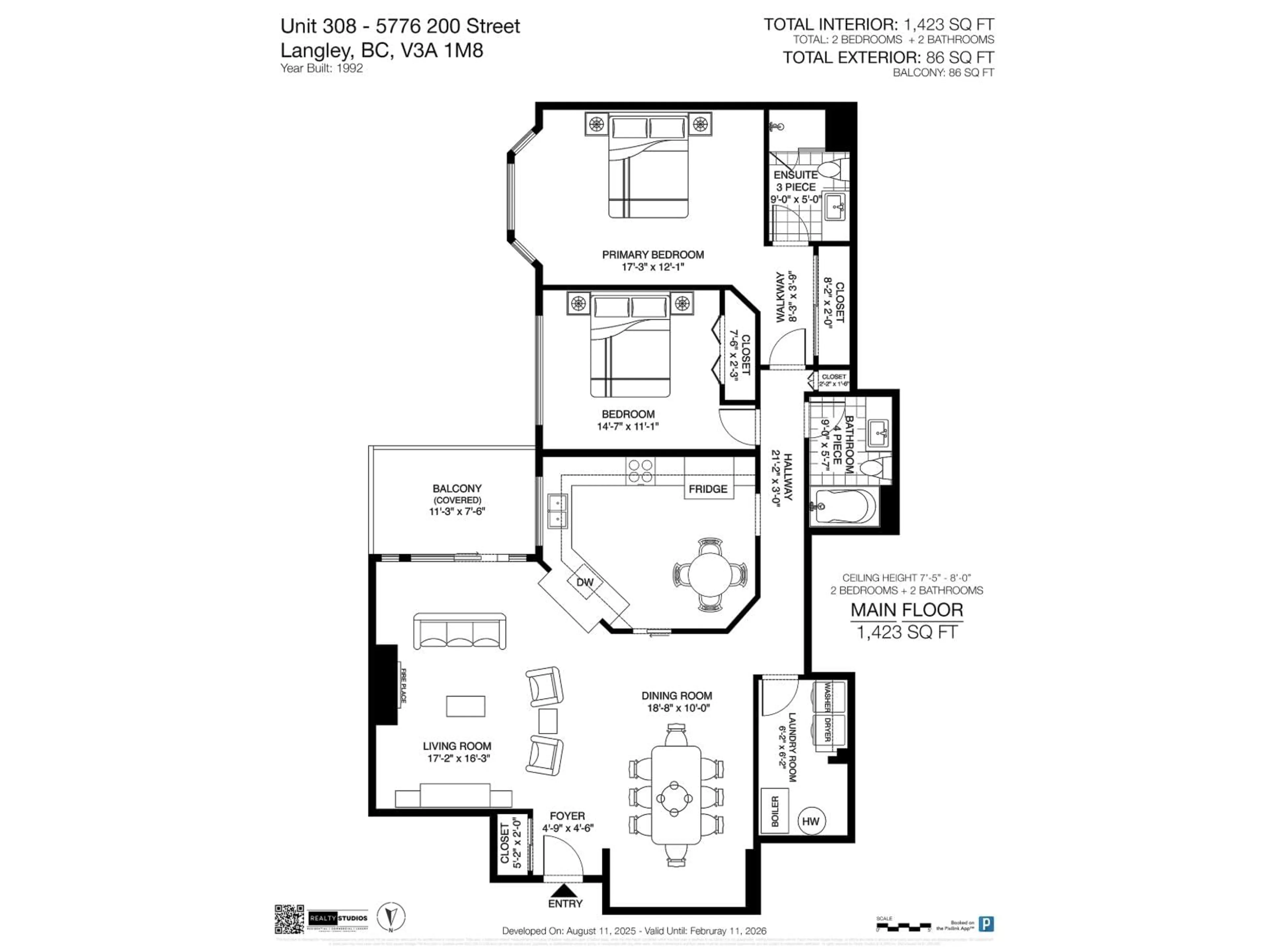 Floor plan for 308 - 5776 200, Langley British Columbia V3A1M8