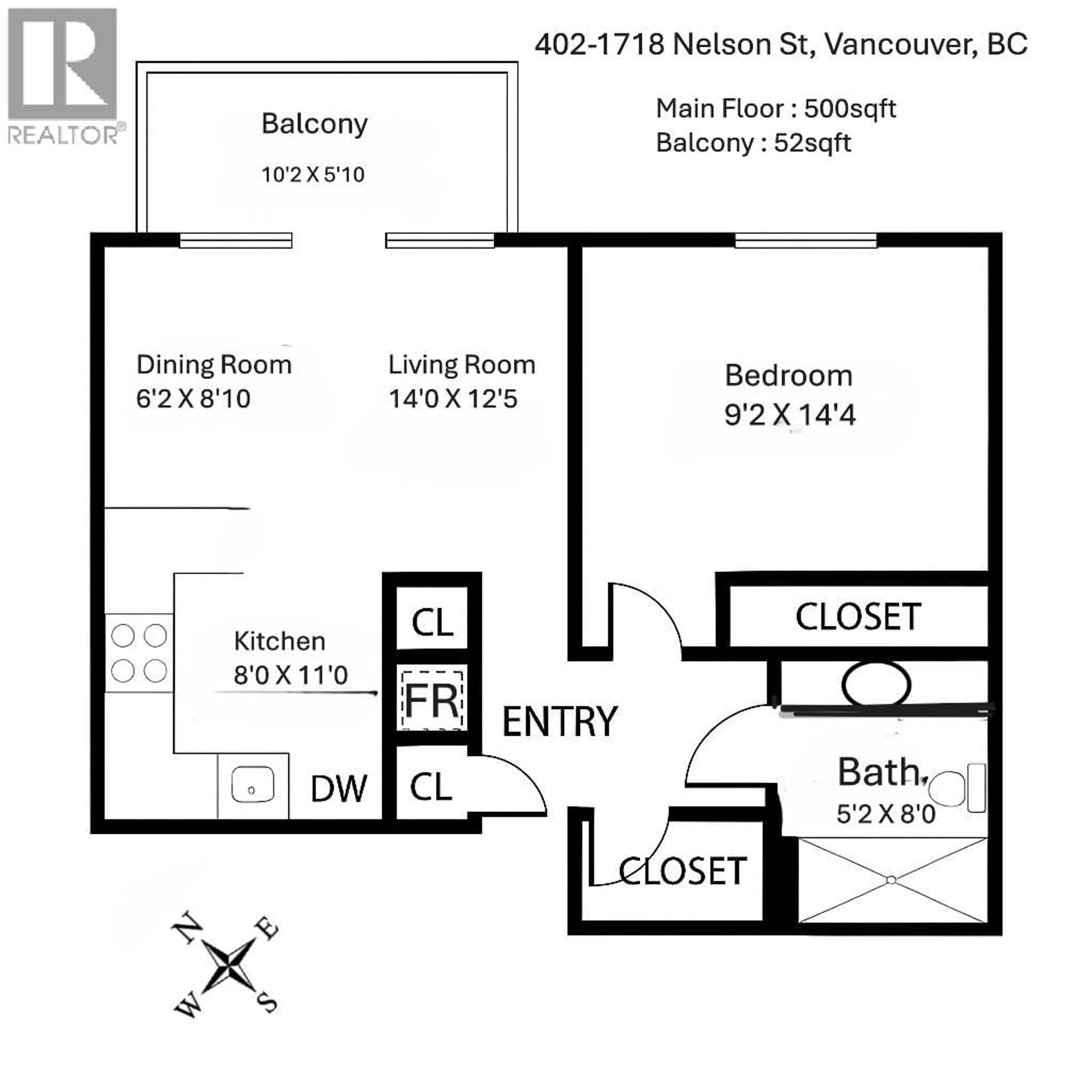Floor plan for 402 - 1718 NELSON STREET, Vancouver British Columbia V6G1M8