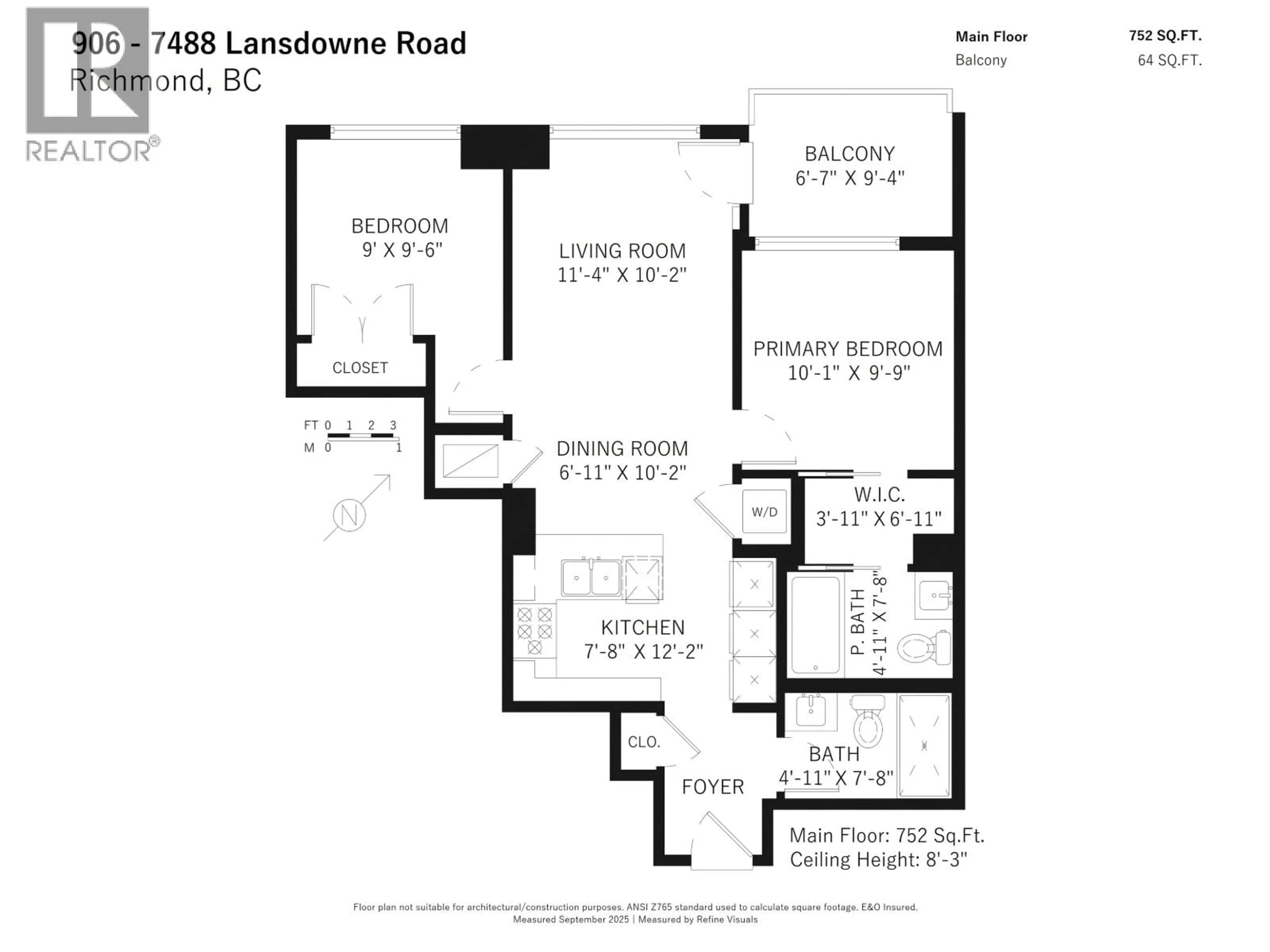 Floor plan for 906 - 7488 LANSDOWNE ROAD, Richmond British Columbia V7C0B9