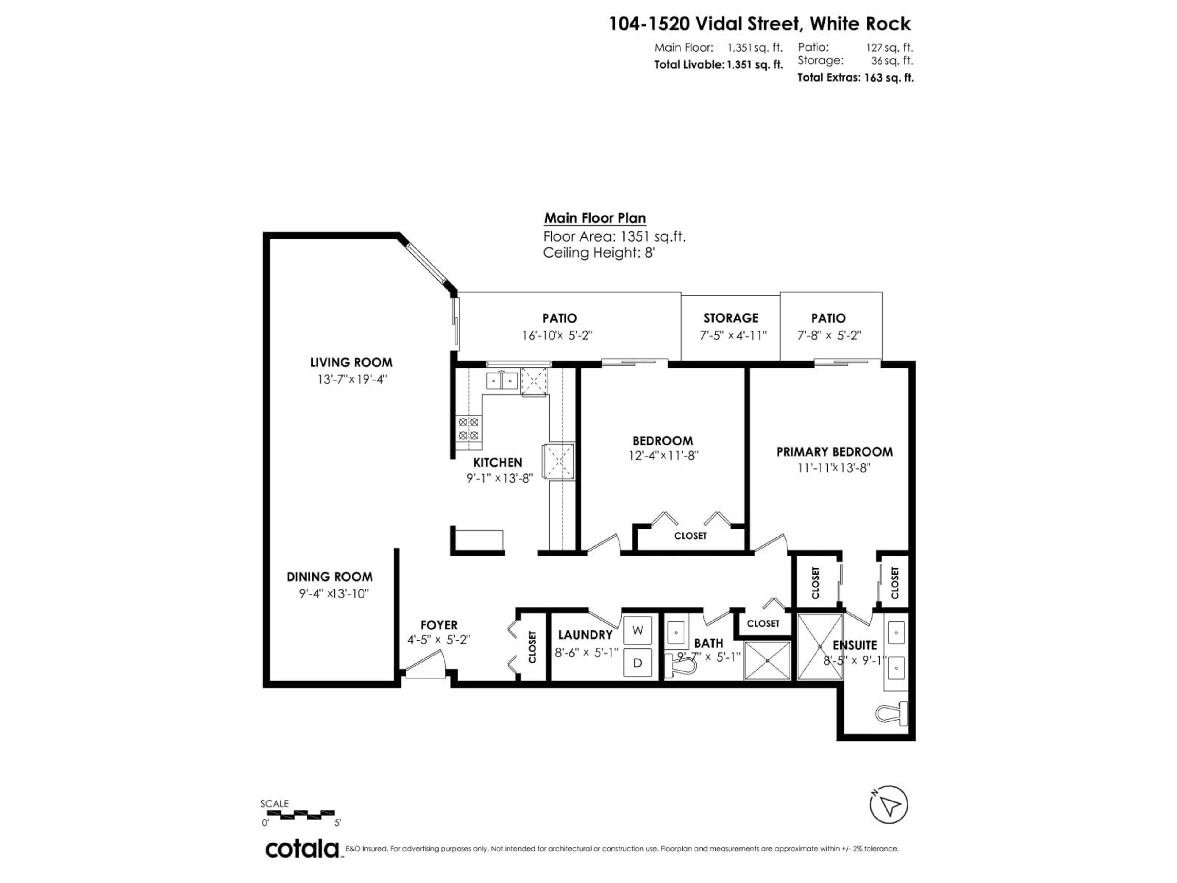 Floor plan for 104 - 1520 VIDAL, Surrey British Columbia V4B3T7