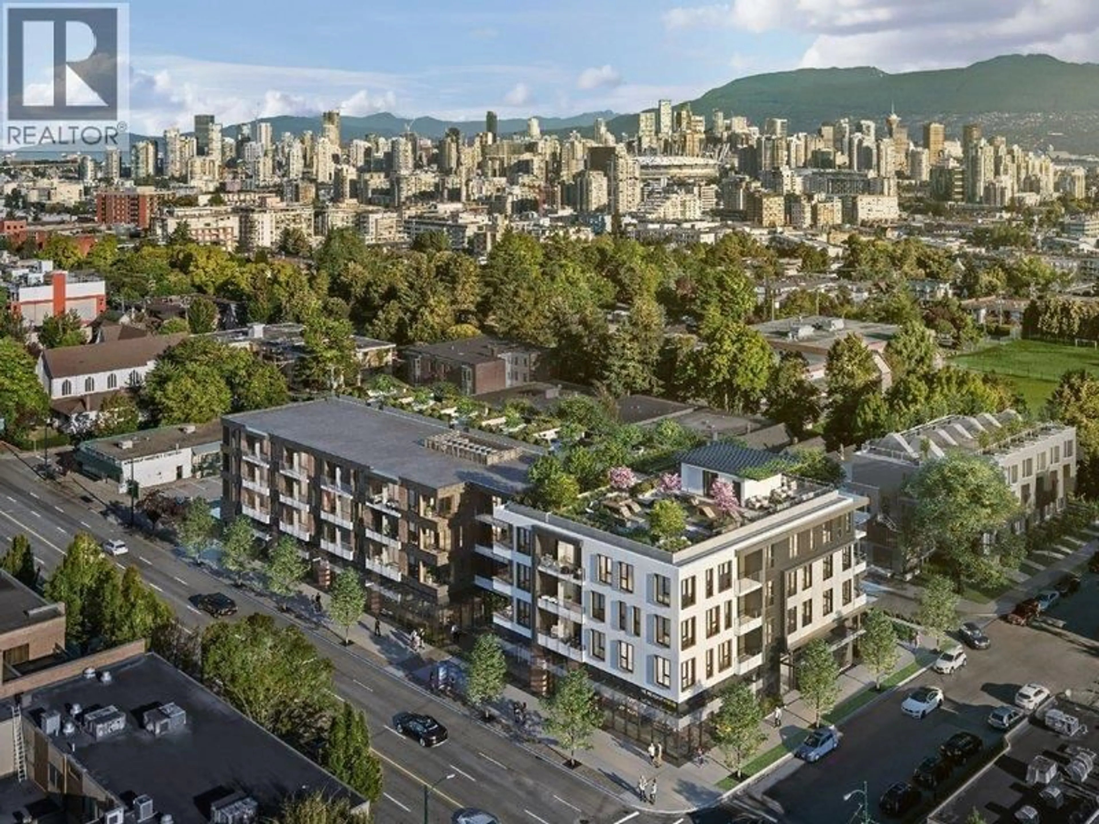 A pic from outside/outdoor area/front of a property/back of a property/a pic from drone, mountain view for 407 - 471 BROADWAY, Vancouver British Columbia V5T1W9