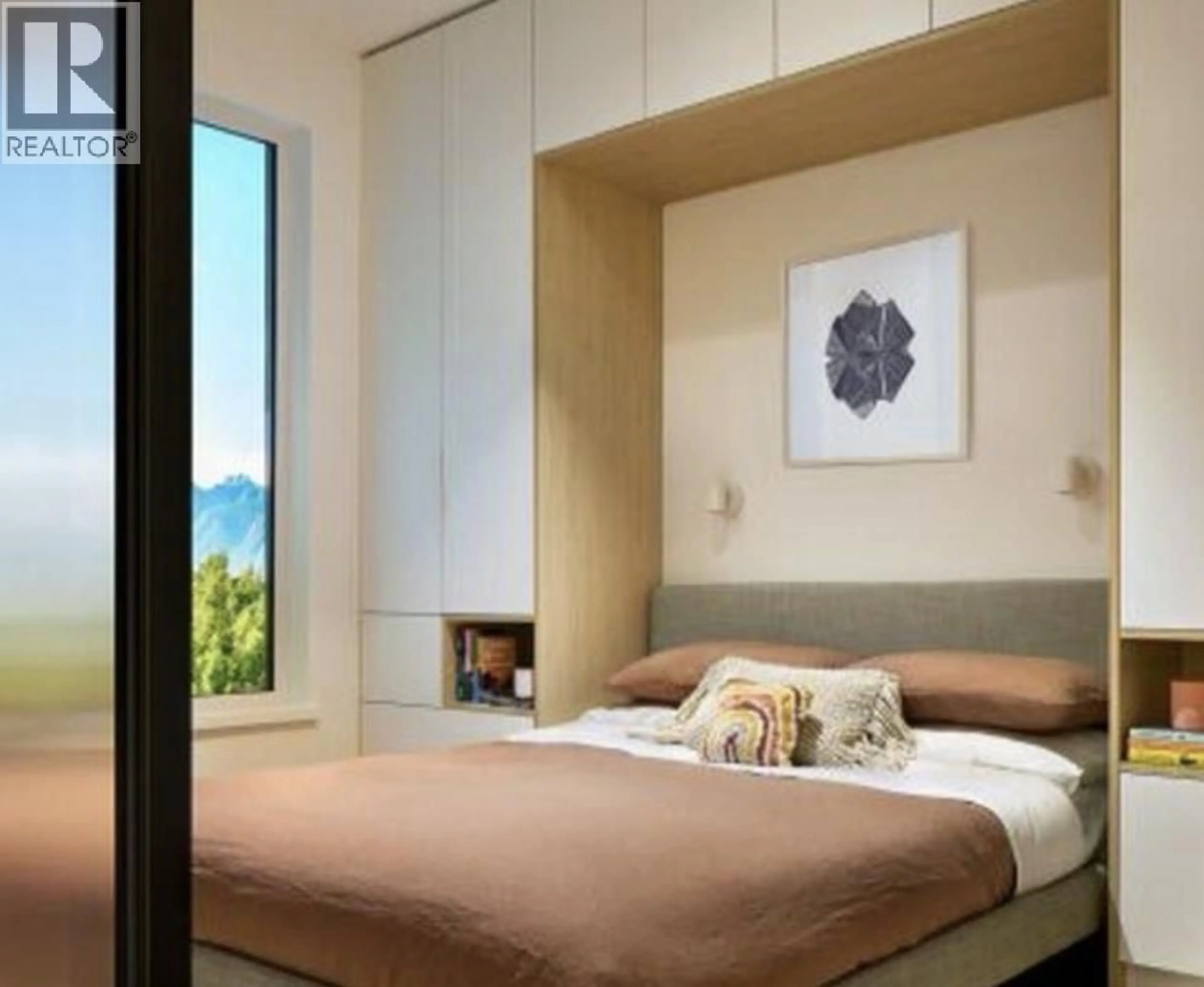 Bedroom with bed, wood/laminate floor for 323 - 471 BROADWAY STREET, Vancouver British Columbia V5T1W9