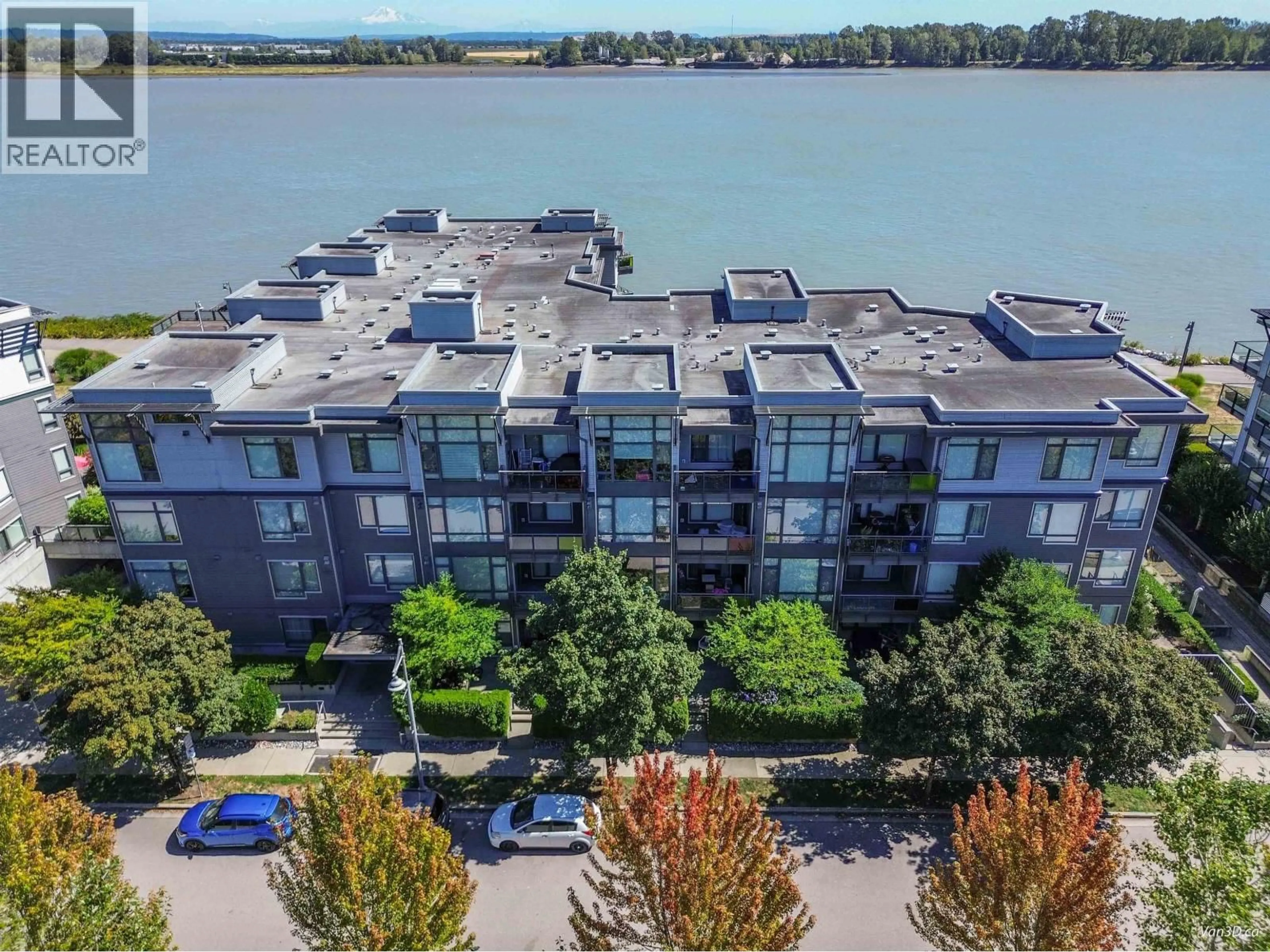 A pic from outside/outdoor area/front of a property/back of a property/a pic from drone, water/lake/river/ocean view for 205 - 14100 RIVERPORT WAY, Richmond British Columbia V6W1M3