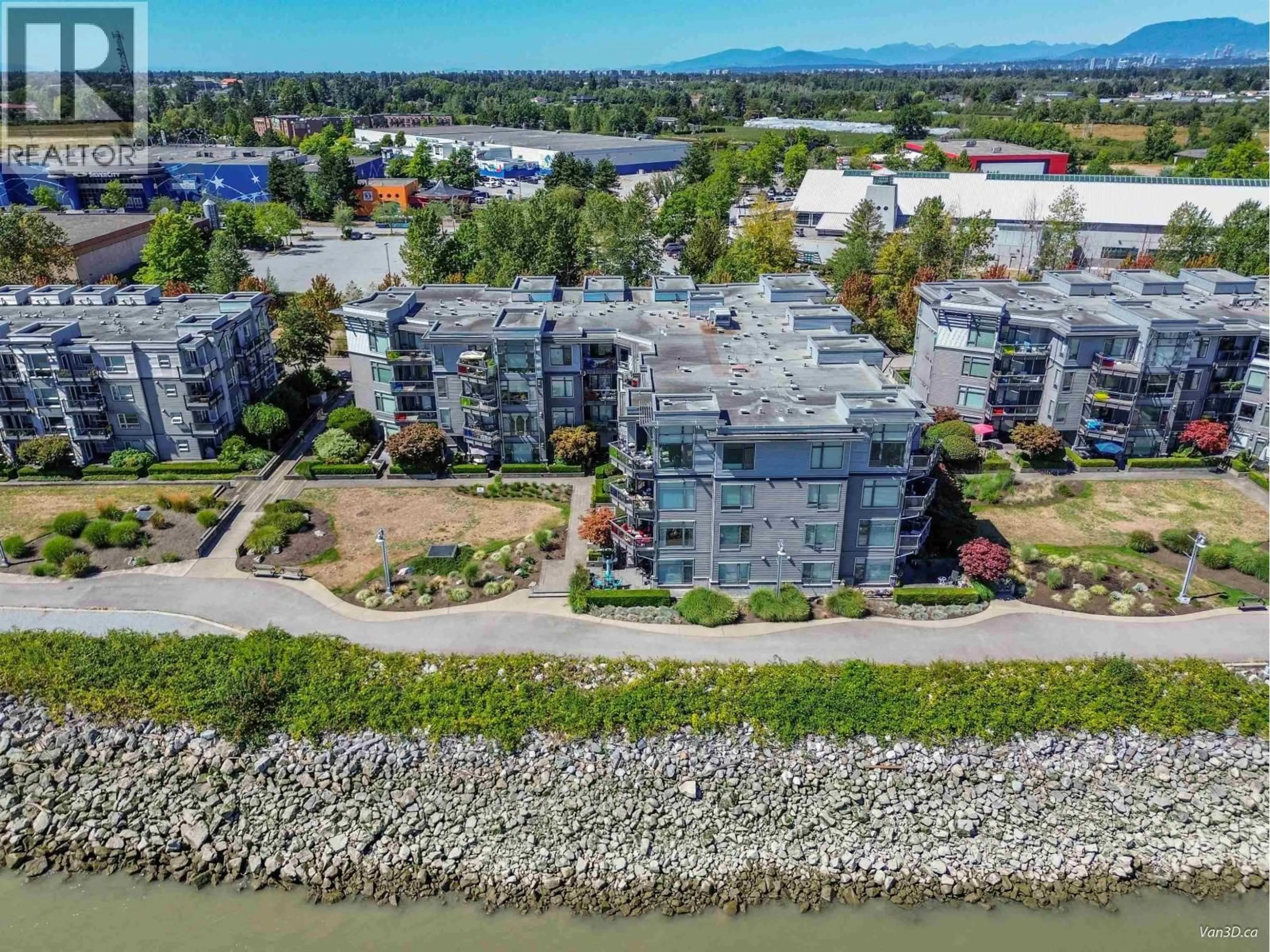 A pic from outside/outdoor area/front of a property/back of a property/a pic from drone, water/lake/river/ocean view for 205 - 14100 RIVERPORT WAY, Richmond British Columbia V6W1M3