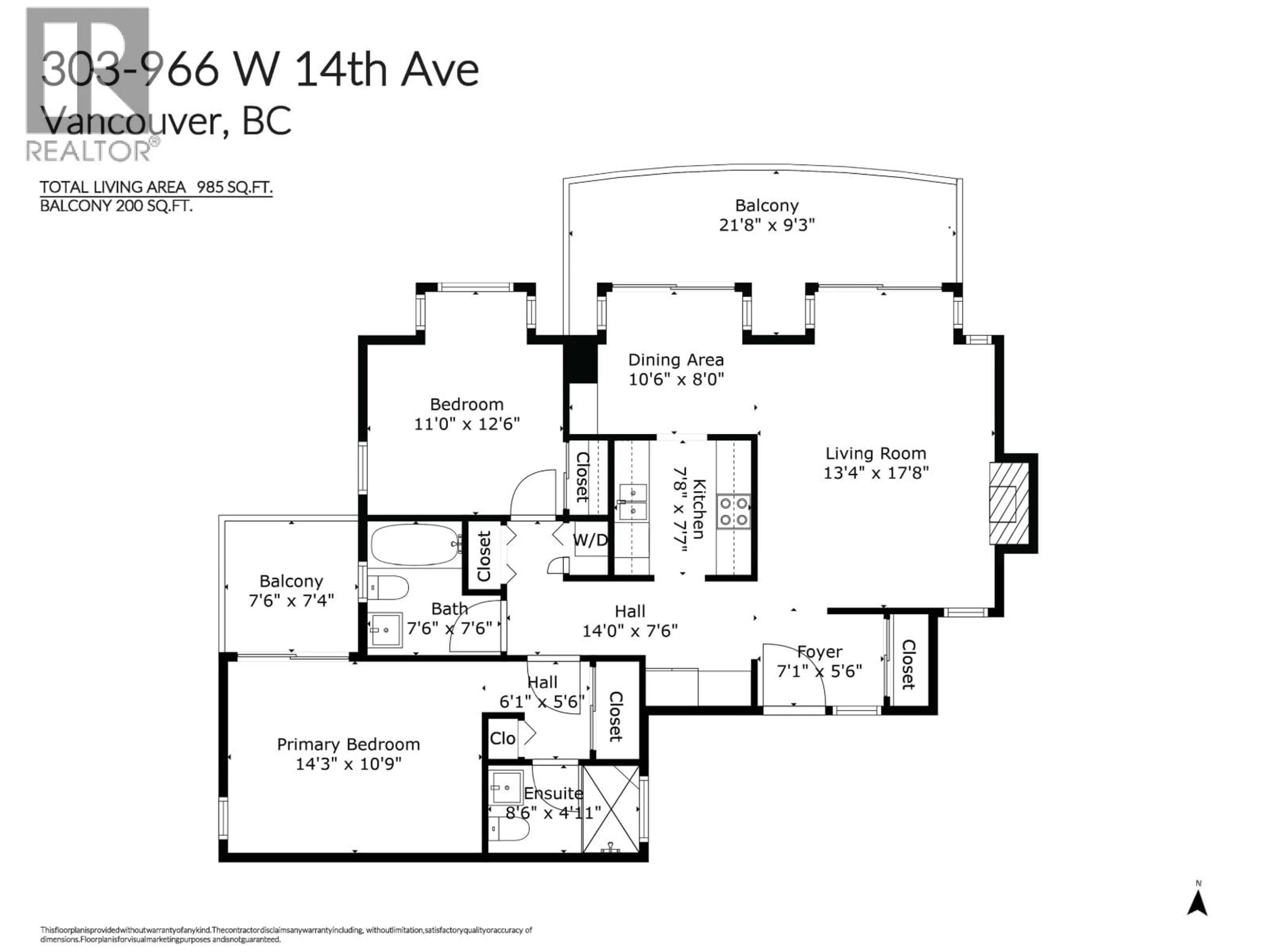 Floor plan for 303 - 966 14 AVENUE, Vancouver British Columbia V5Z1R4