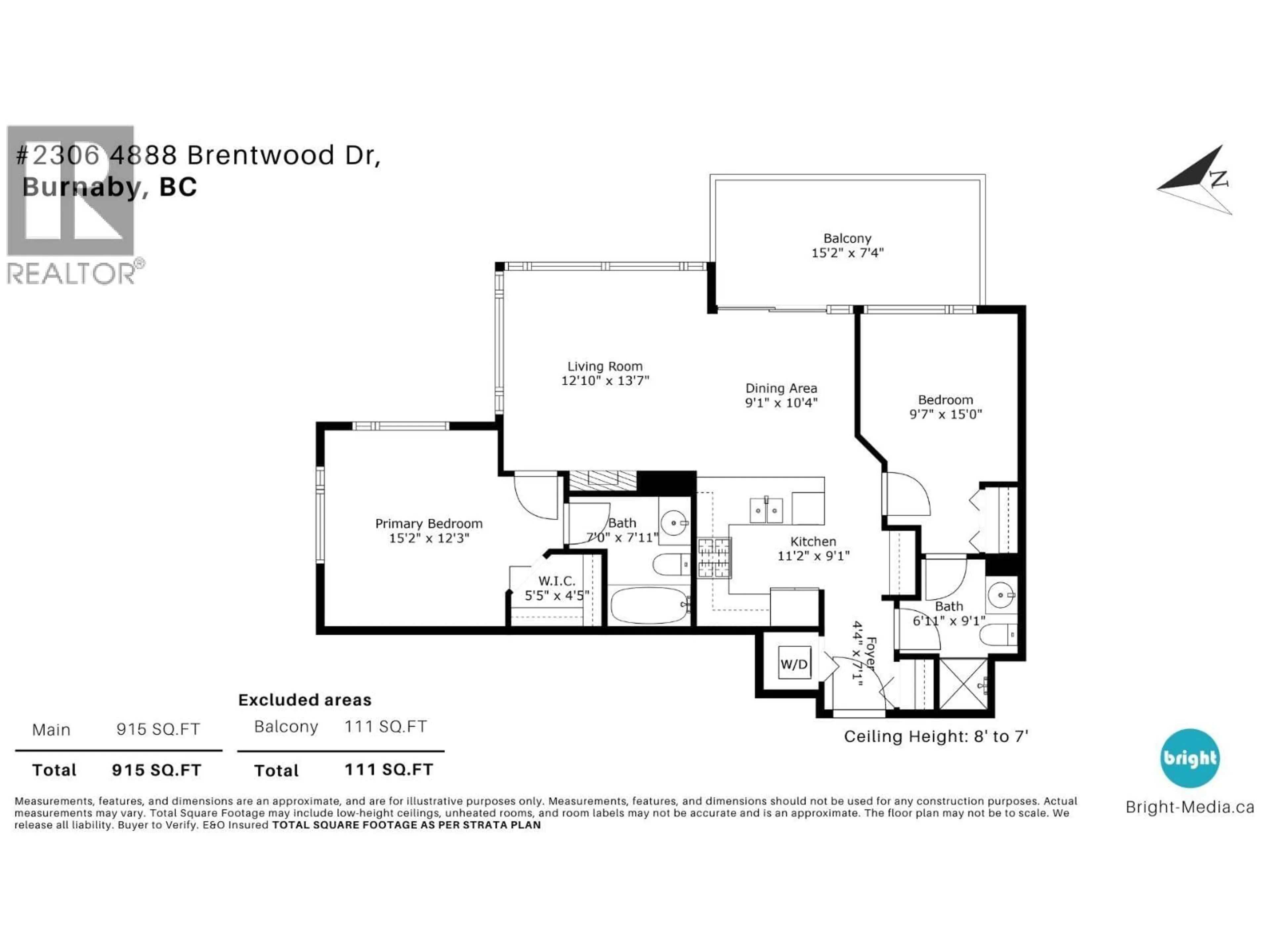 Floor plan for 2306 - 4888 BRENTWOOD DRIVE, Burnaby British Columbia V5C0C6