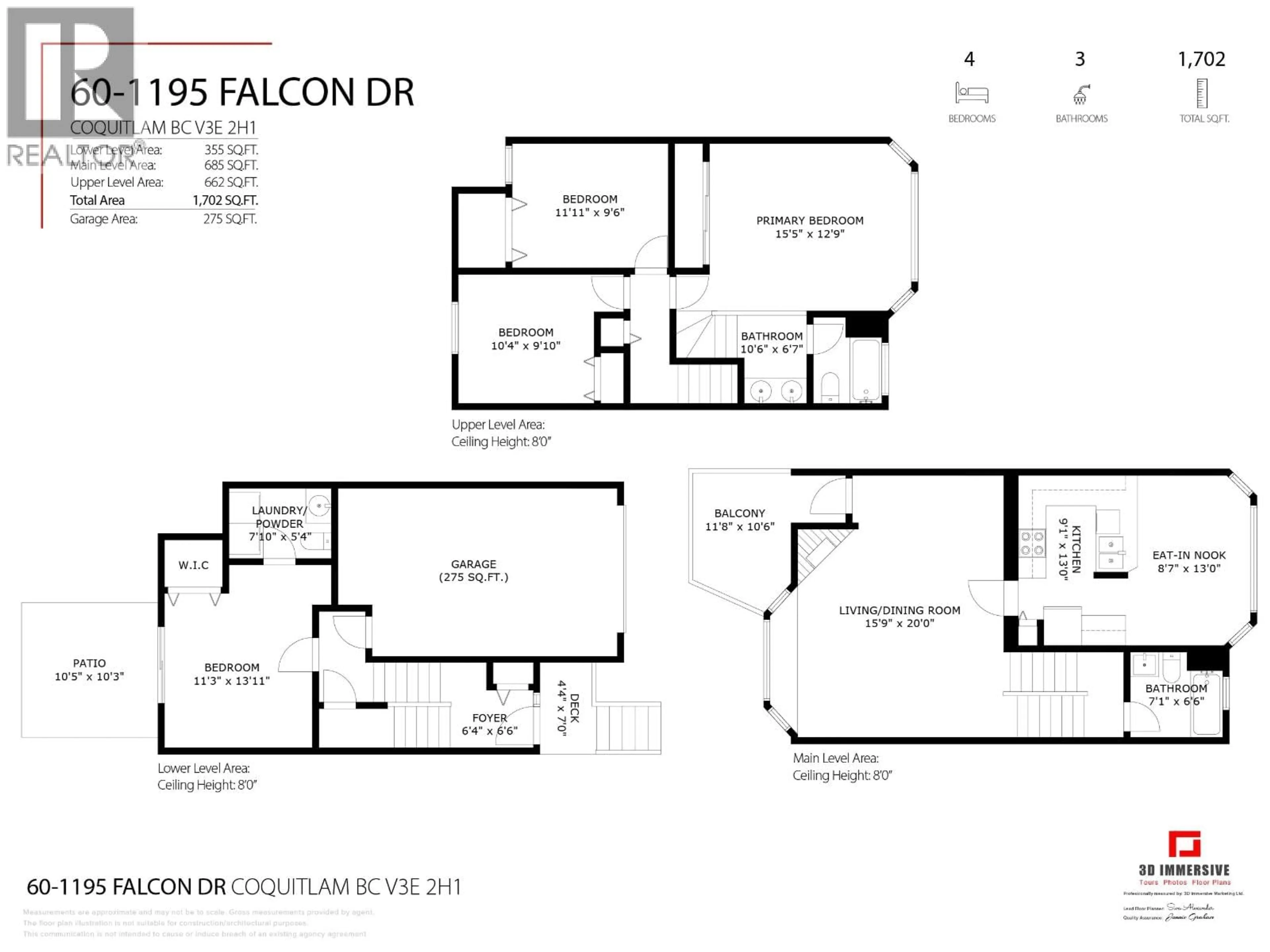 Floor plan for 60 - 1195 FALCON DRIVE, Coquitlam British Columbia V3E2H1