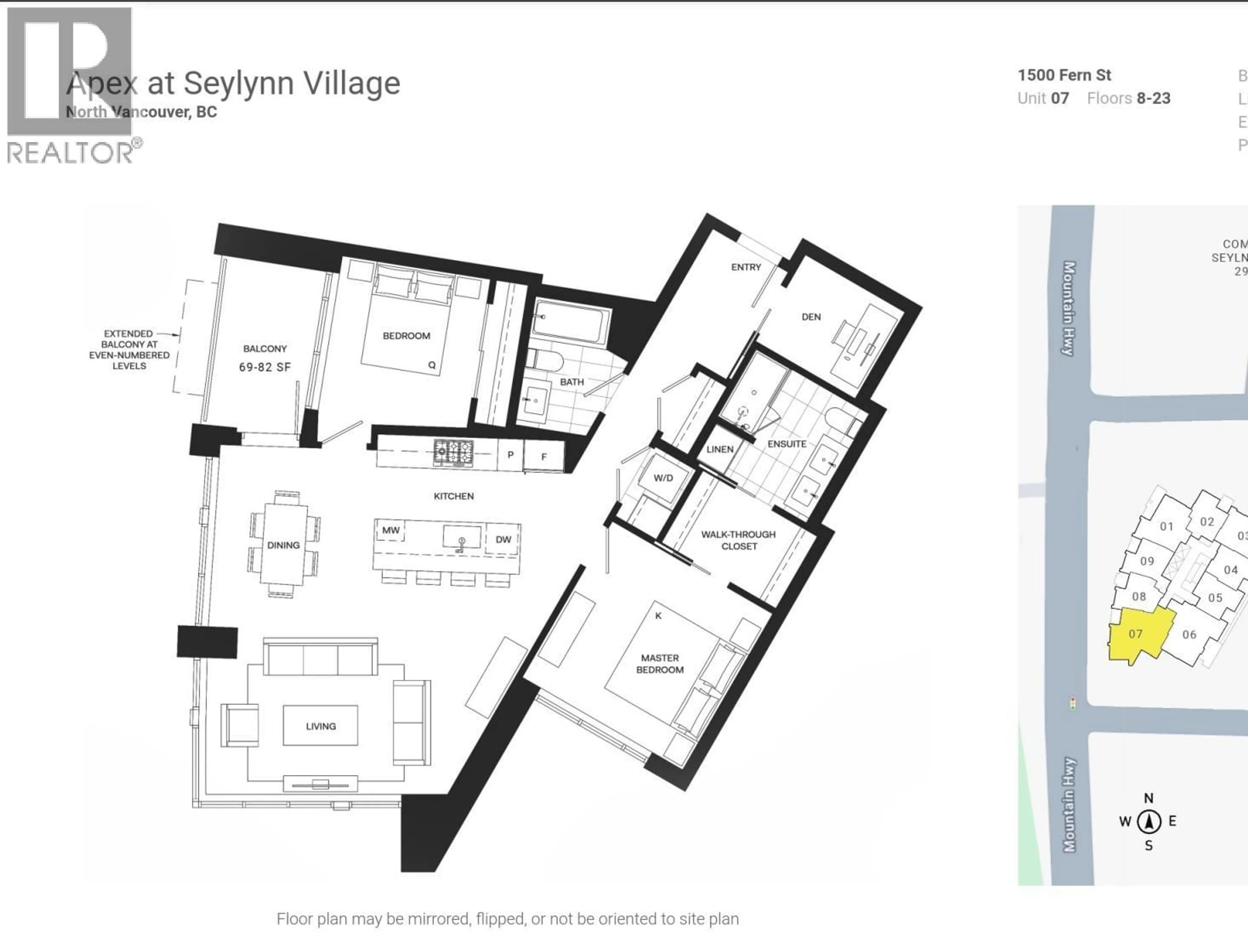 Floor plan for 1807 - 1500 FERN STREET, North Vancouver British Columbia V7J0E6