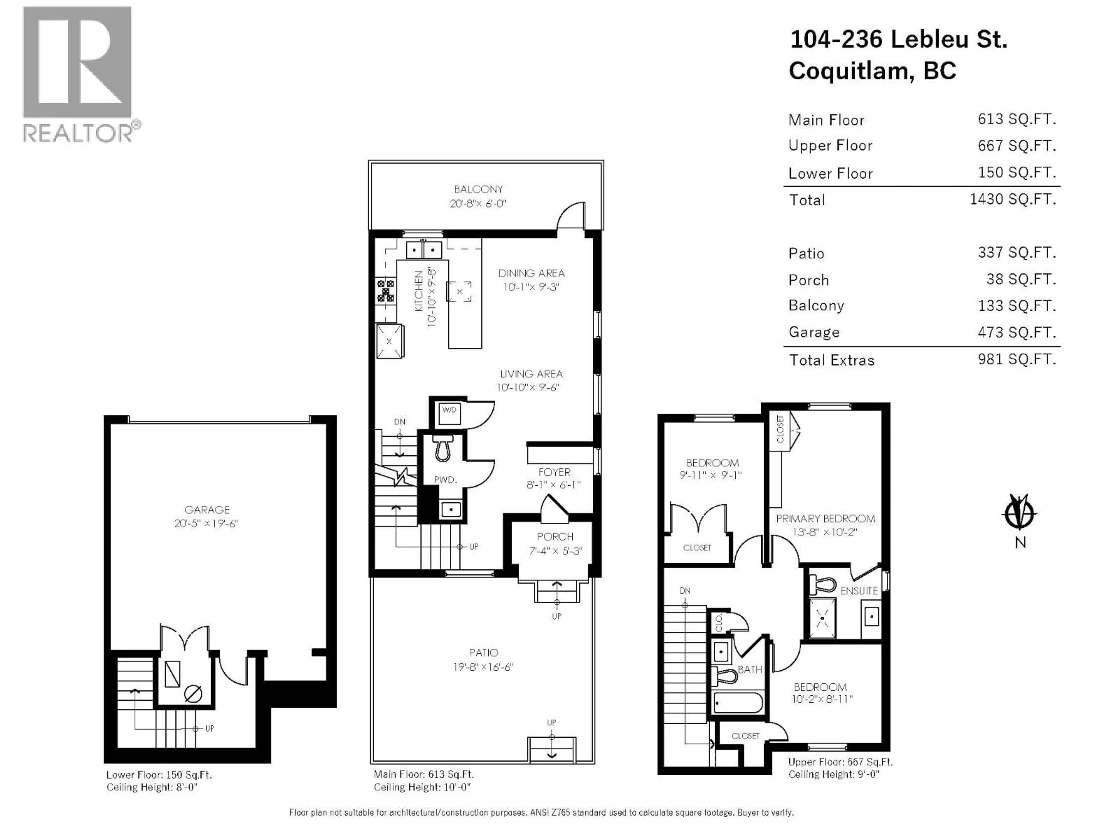 Floor plan for 104 - 235 LEBLEU STREET, Coquitlam British Columbia V3K4L7