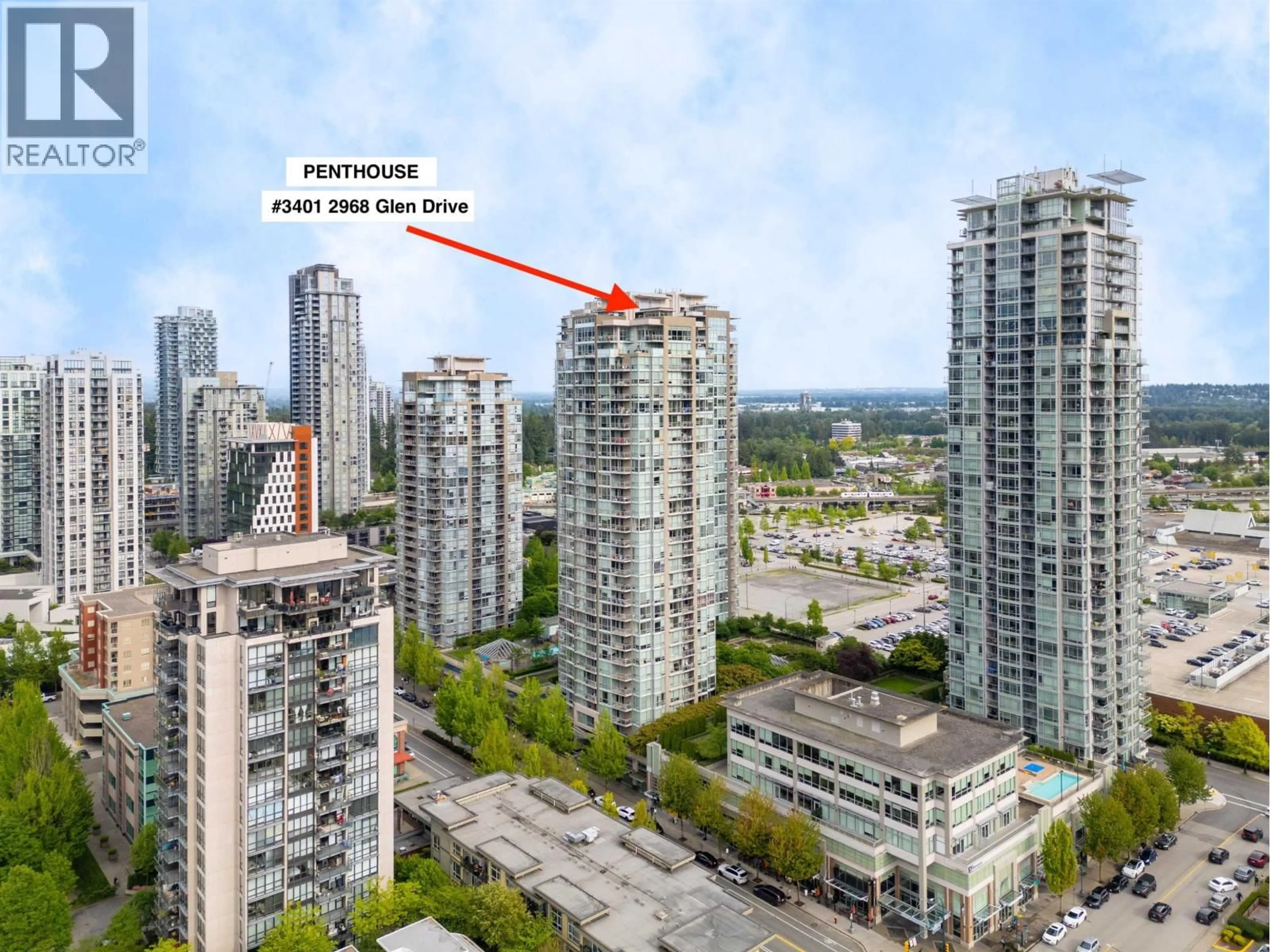 A pic from outside/outdoor area/front of a property/back of a property/a pic from drone, city buildings view from balcony for 3401 - 2968 GLEN DRIVE, Coquitlam British Columbia V3B0C4
