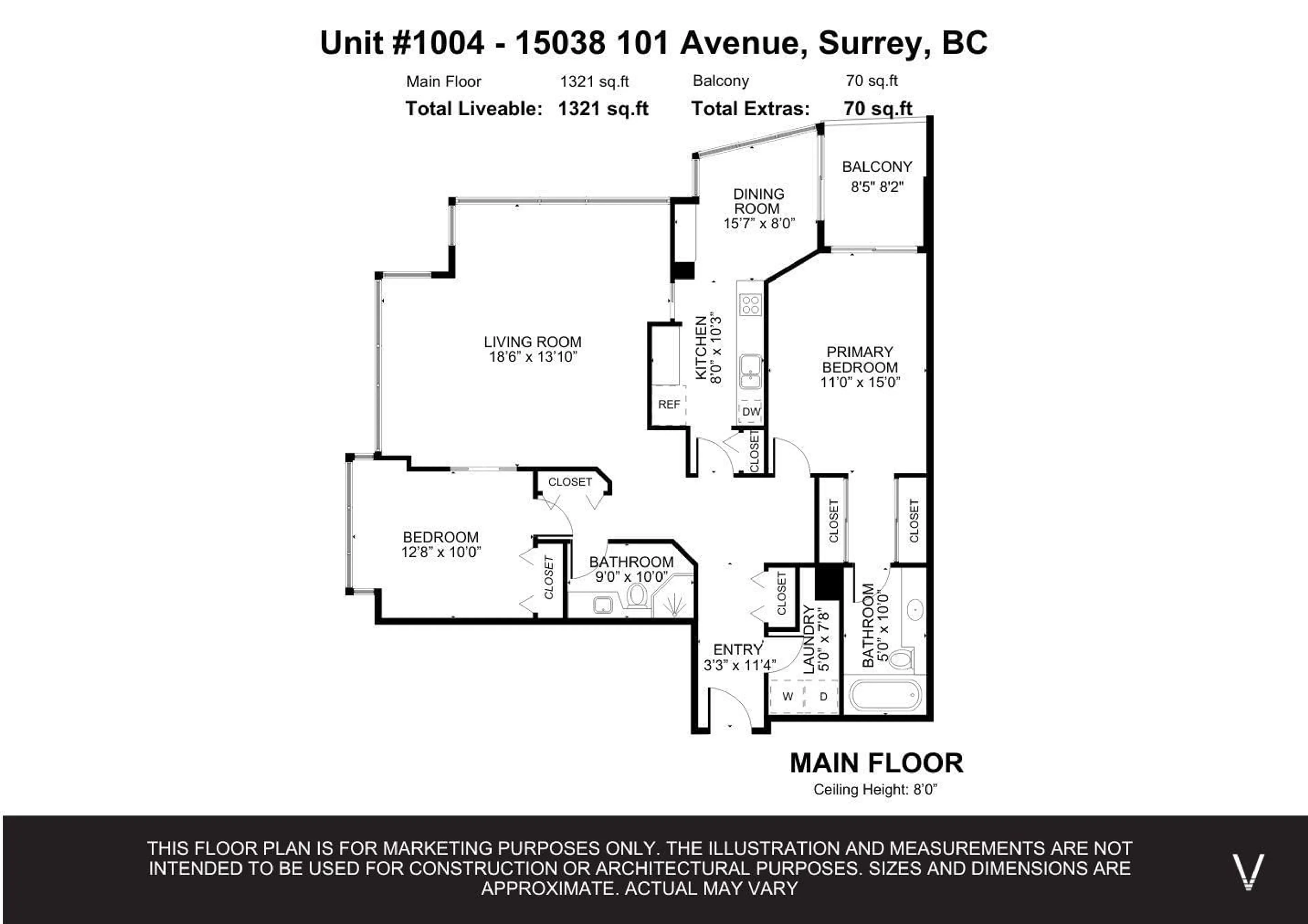 Floor plan for 1004 - 15038 101, Surrey British Columbia V3R0N2