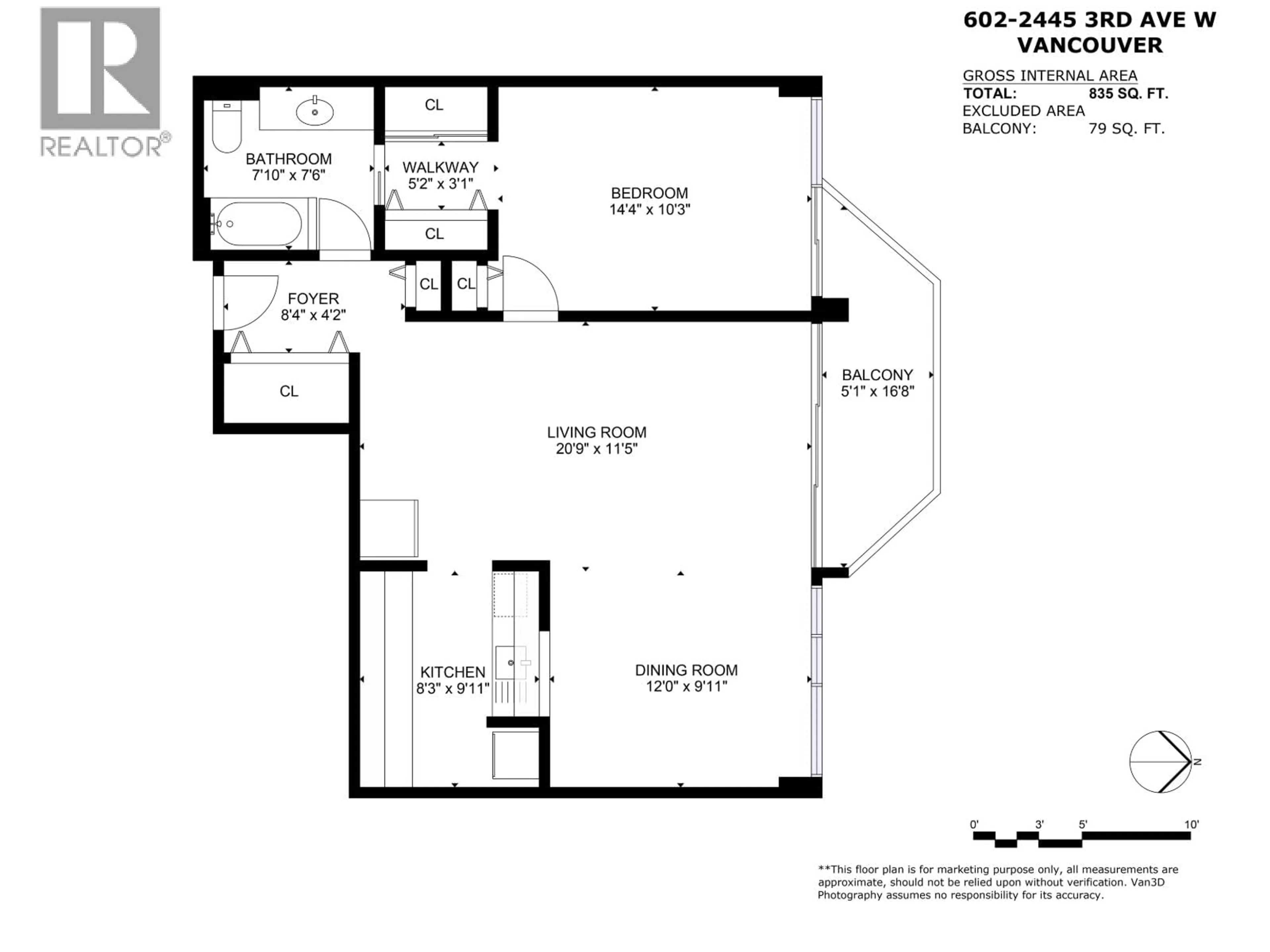 Floor plan for 602 - 2445 3RD AVENUE, Vancouver British Columbia V6K4K6