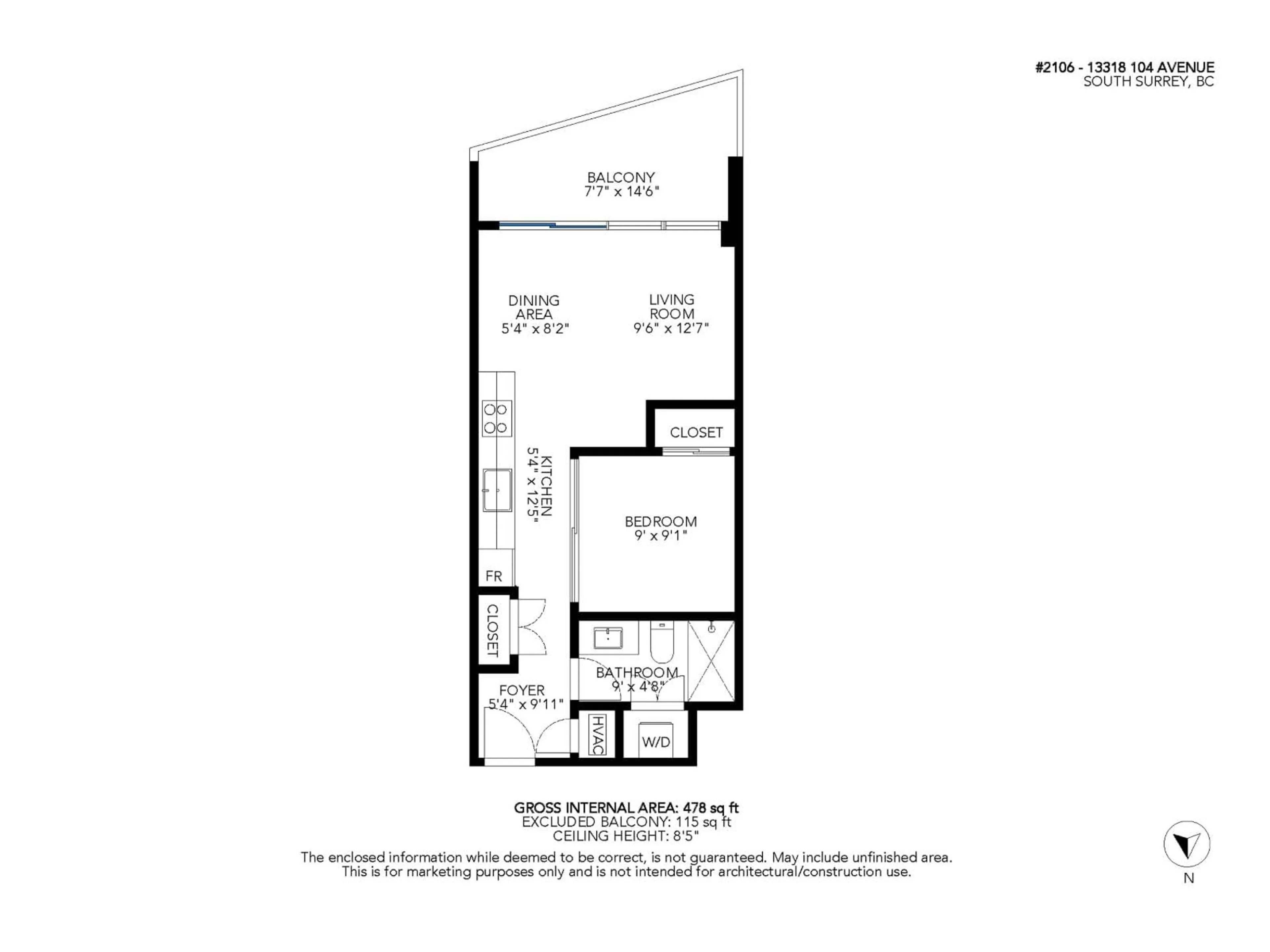Floor plan for 2106 - 13318 104, Surrey British Columbia V3T0R2