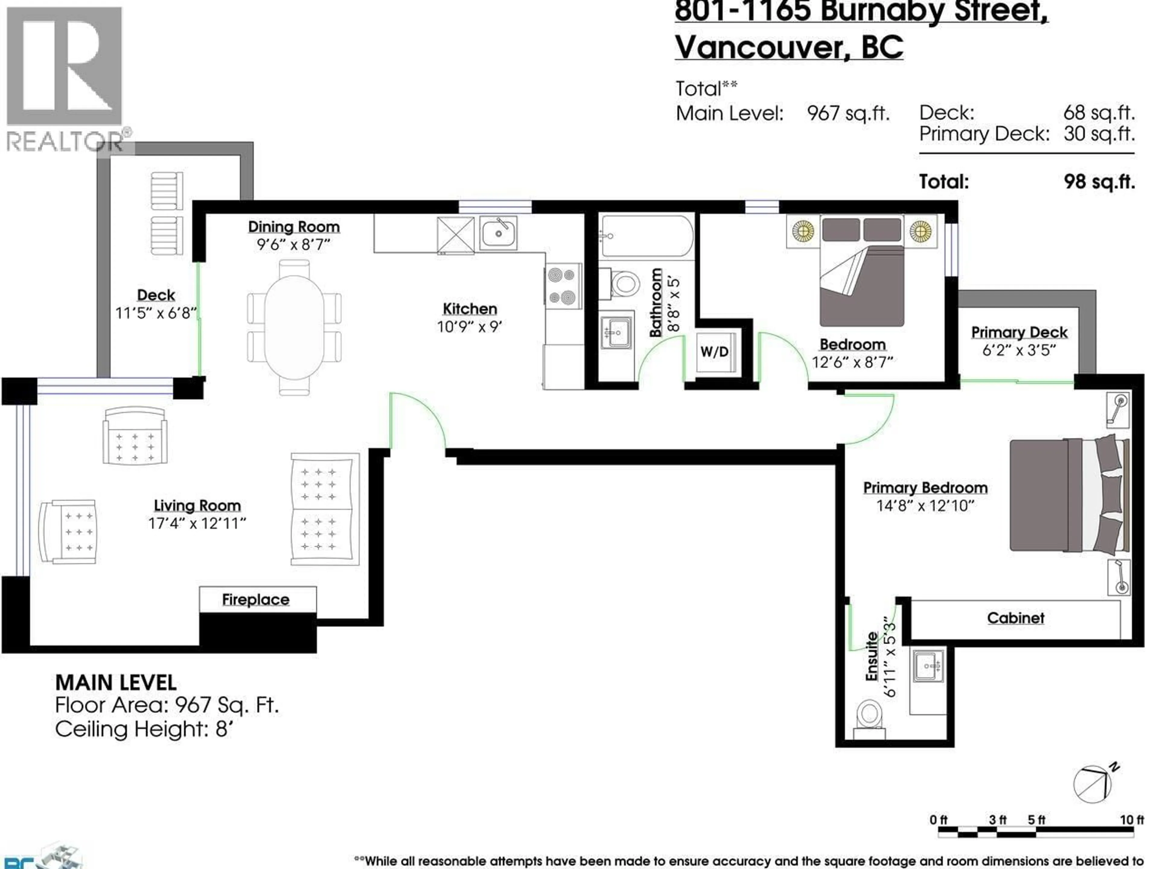 Floor plan for 801 - 1165 BURNABY STREET, Vancouver British Columbia V6E1P3