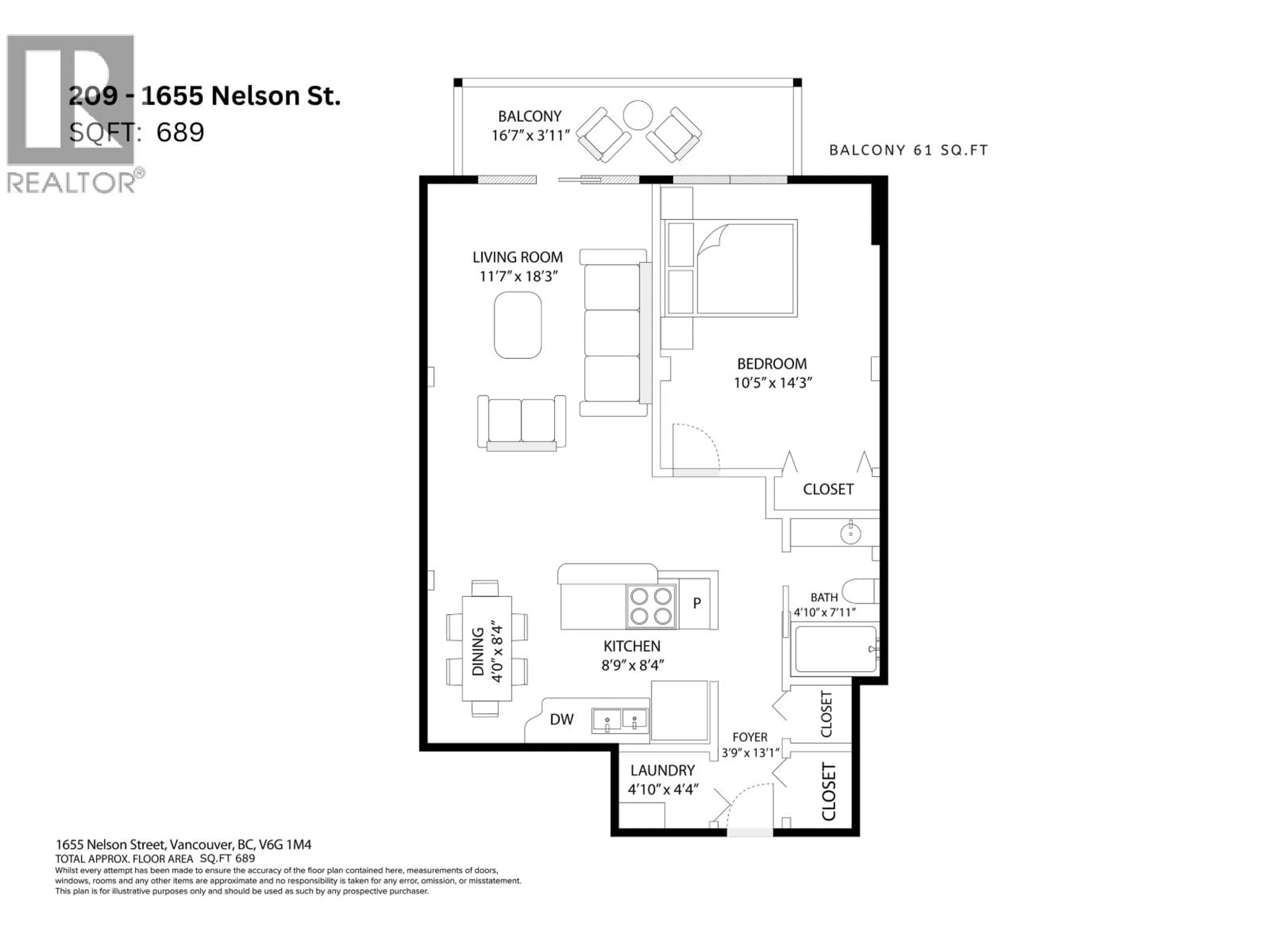 Floor plan for 209 - 1655 NELSON STREET, Vancouver British Columbia V6G1M4