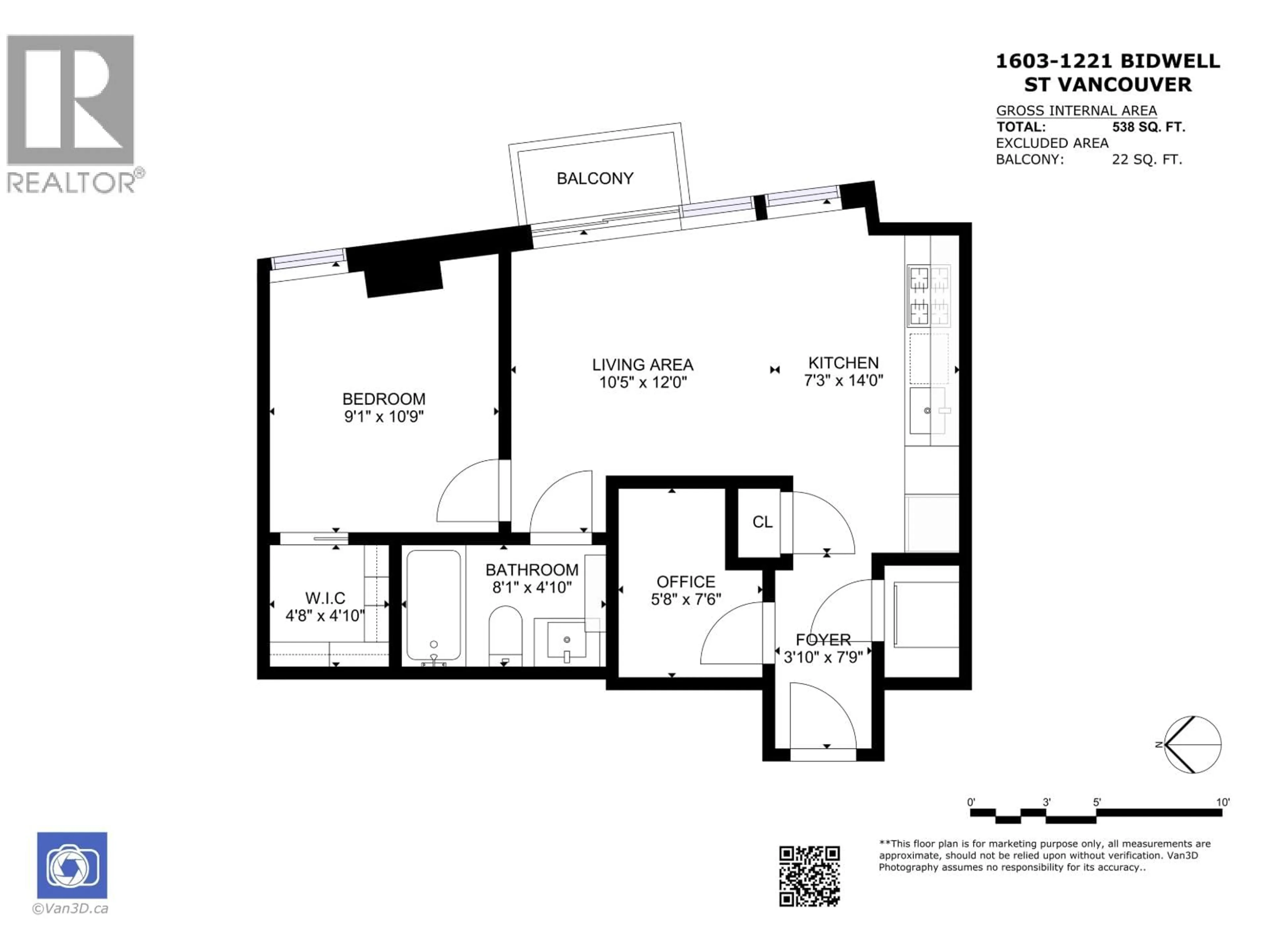 Floor plan for 1603 - 1221 BIDWELL STREET, Vancouver British Columbia V6G0B1
