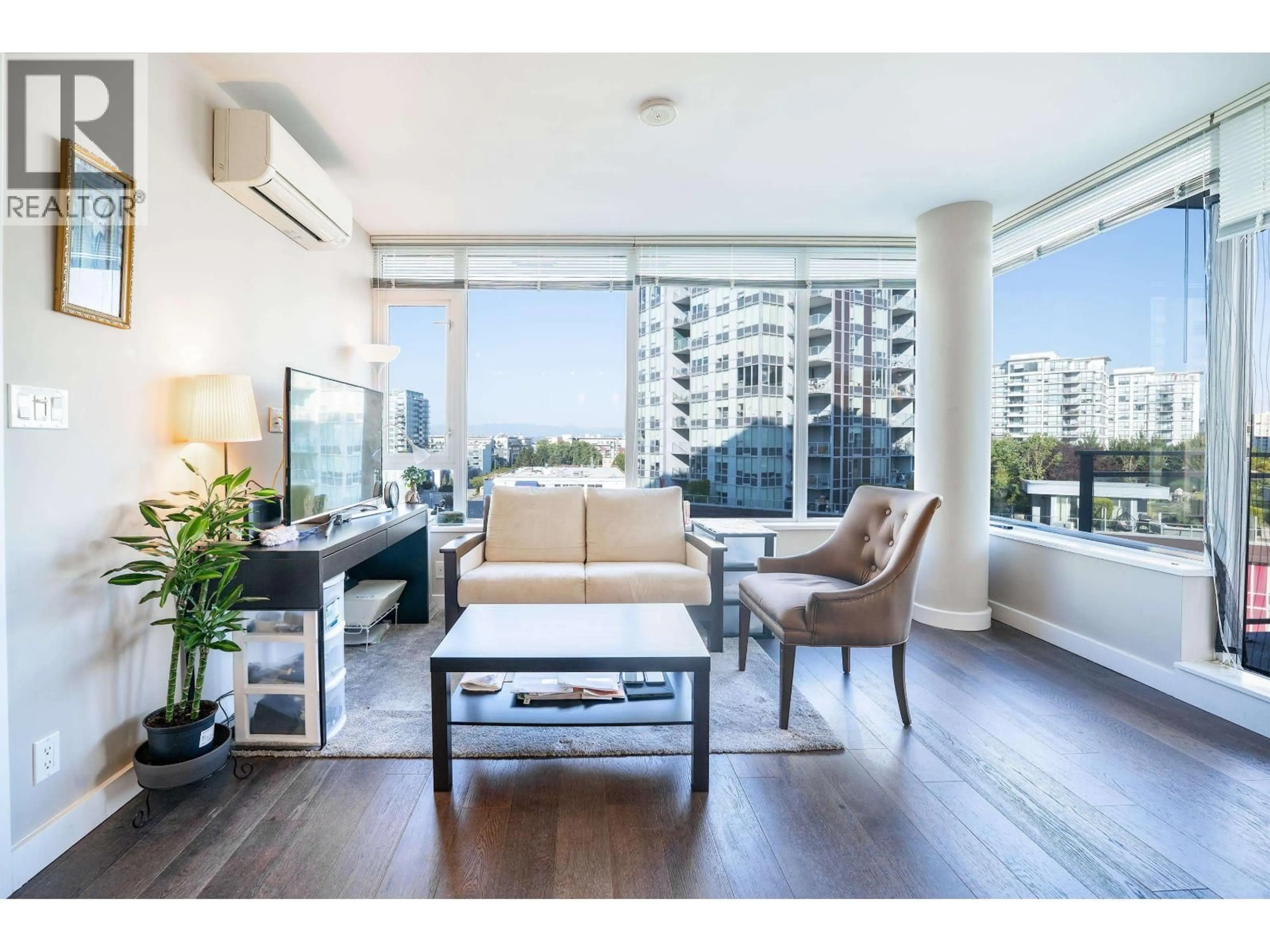 Living room with furniture, wood/laminate floor for 708 - 6971 ELMBRIDGE WAY, Richmond British Columbia V7C0A5