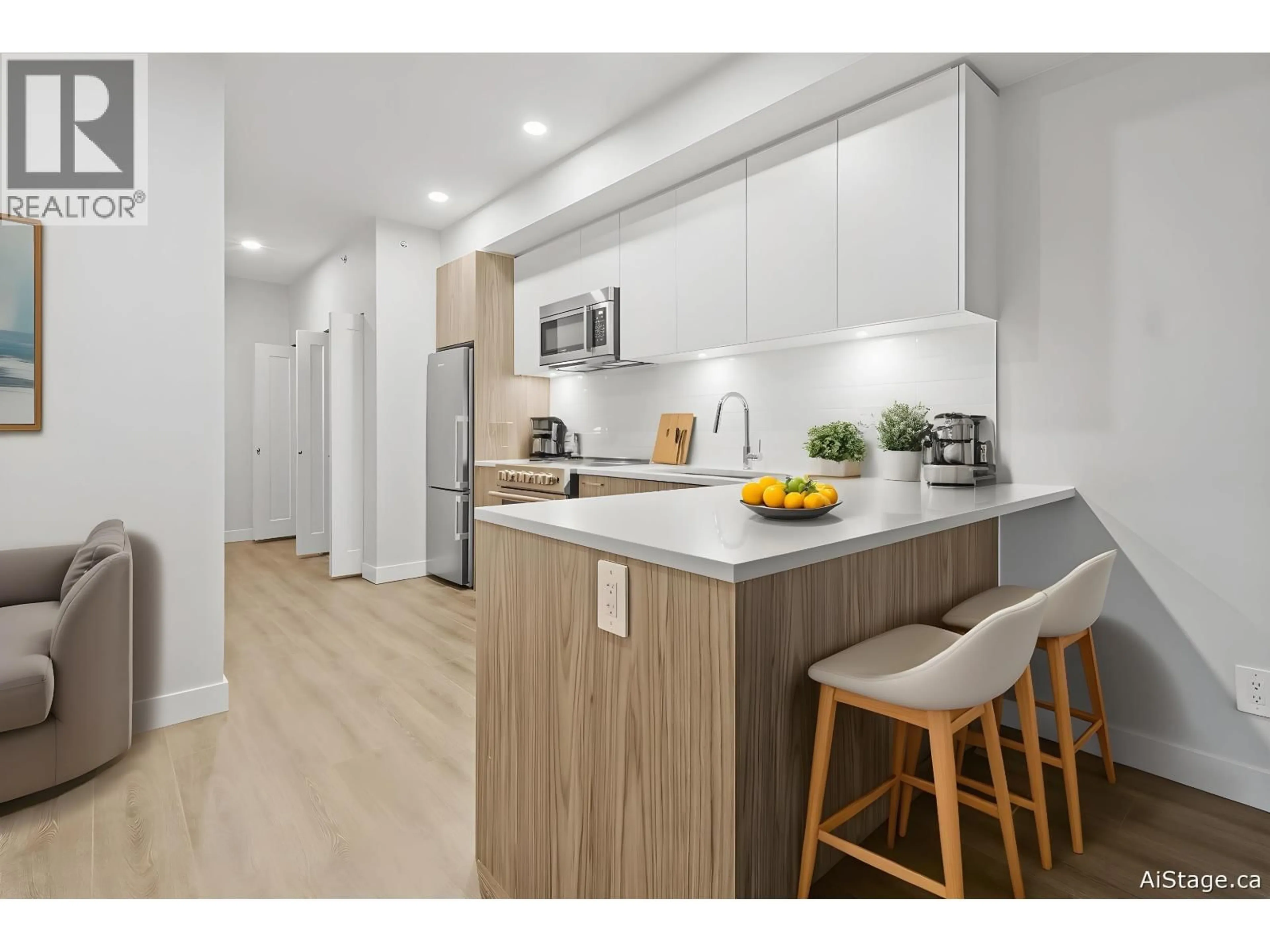 Open concept kitchen, wood/laminate floor for 410 - 5535 HASTINGS STREET, Burnaby British Columbia V5B1R2
