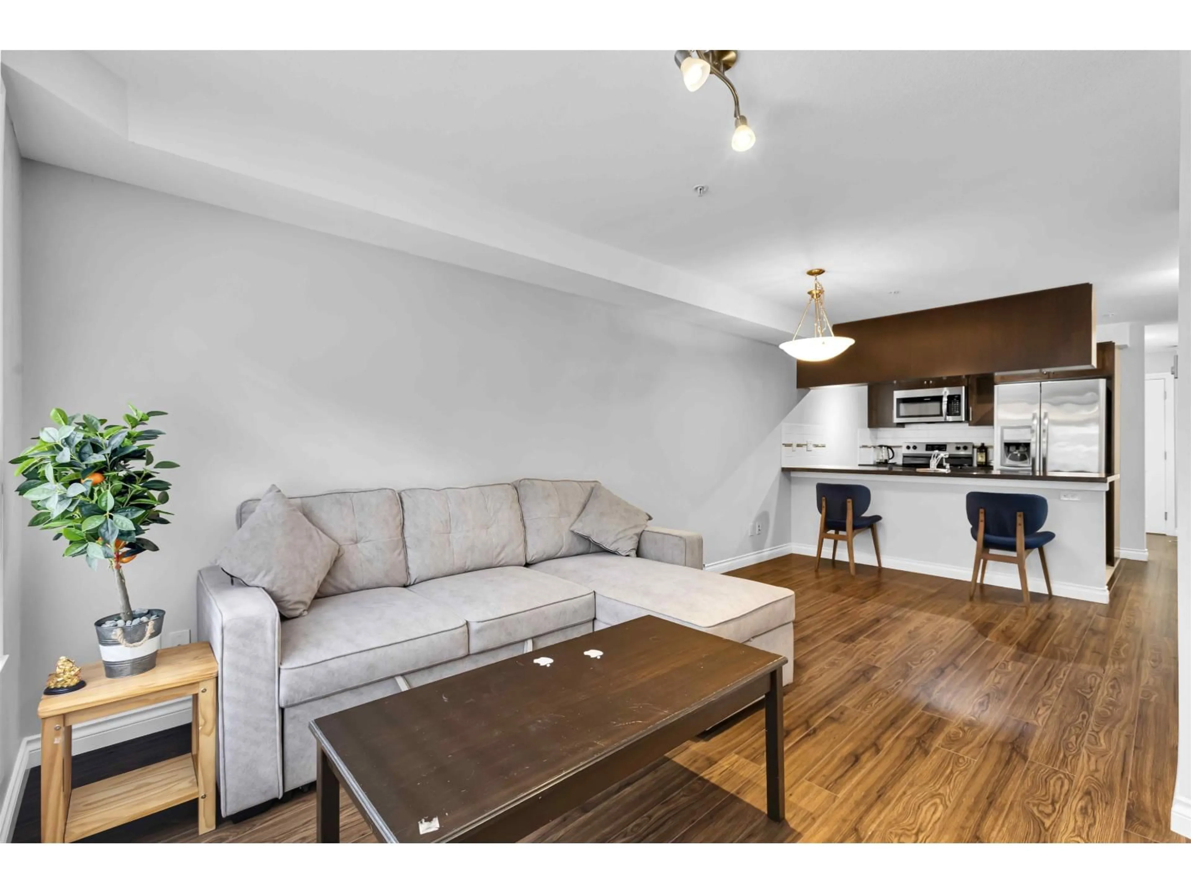 Living room with furniture, wood/laminate floor for 117 - 5650 201A, Langley British Columbia V3A0B3