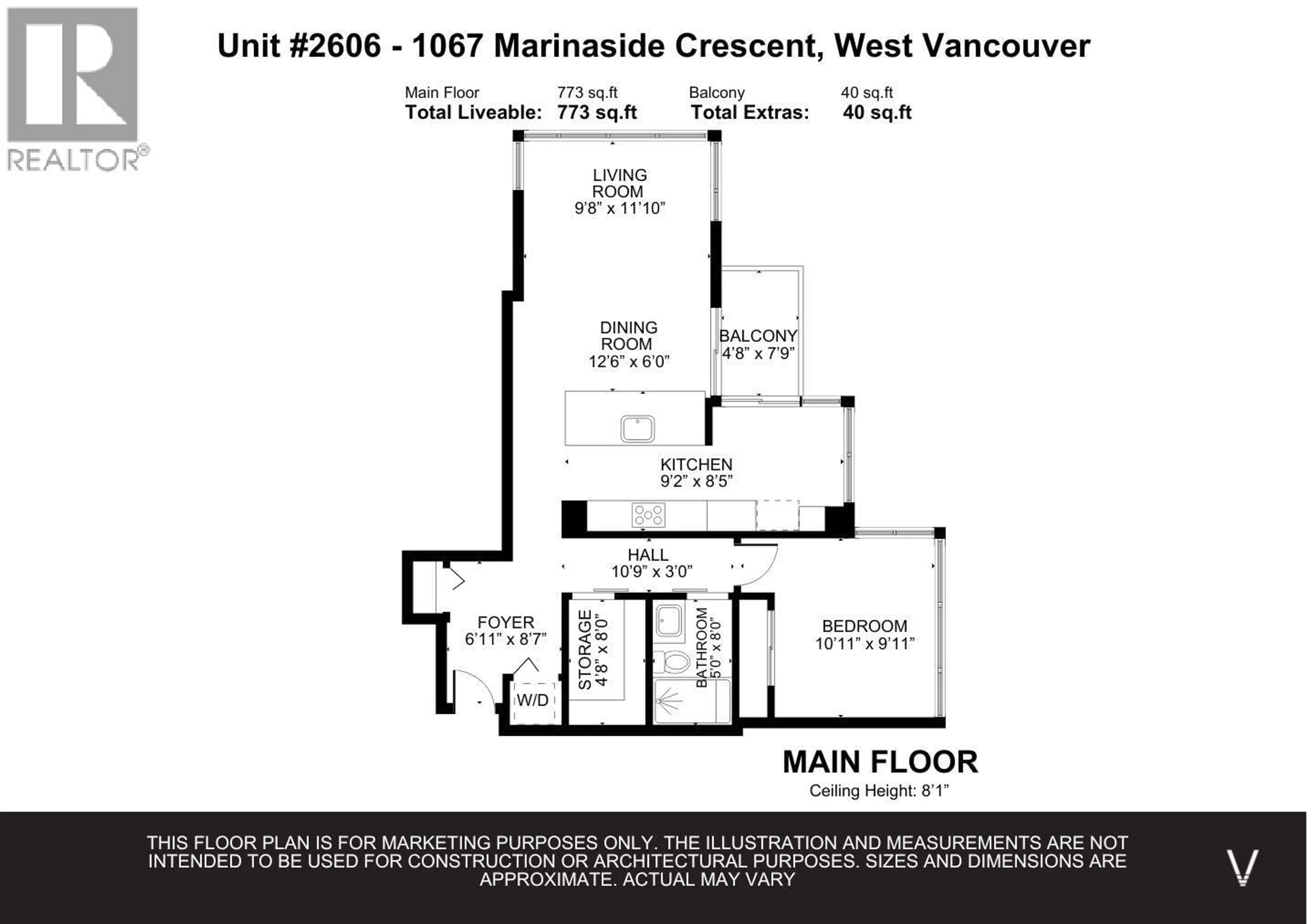 Floor plan for 2606 - 1067 MARINASIDE CRESCENT, Vancouver British Columbia V6Z3A4