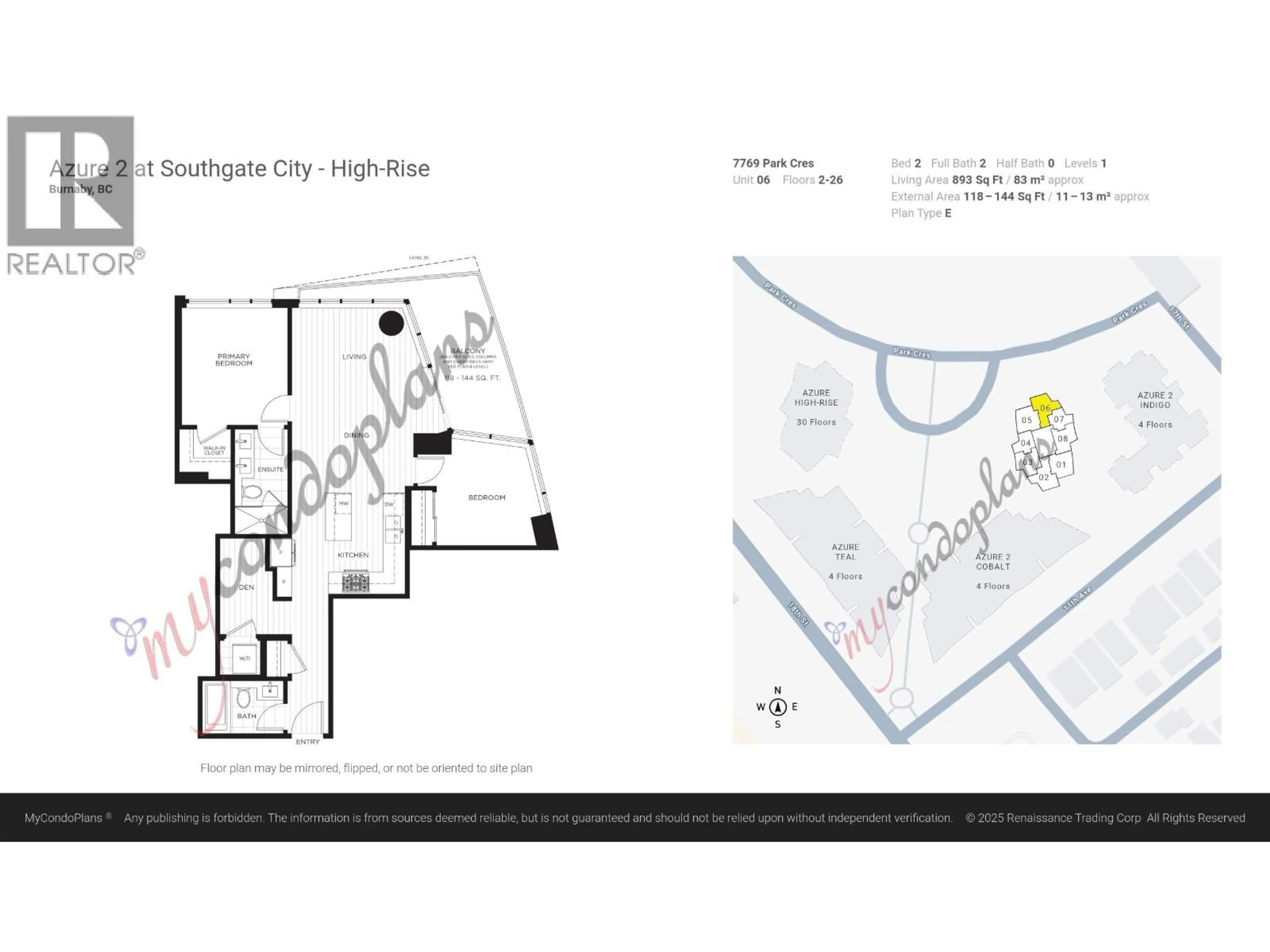 Floor plan for 906 - 7769 PARK CRESCENT, Burnaby British Columbia V3N0J7
