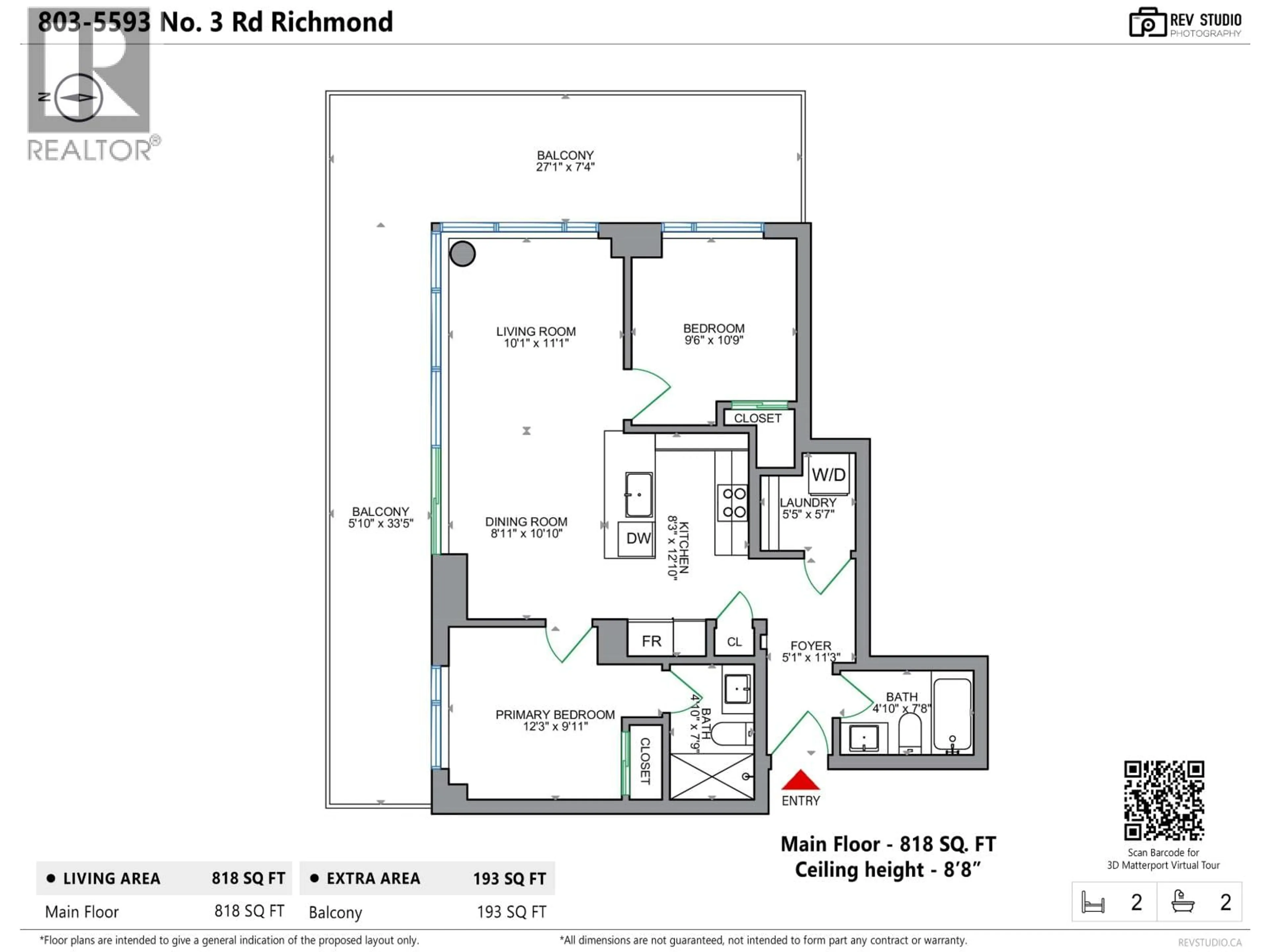 Floor plan for 803 - 5593 NO. 3 ROAD, Richmond British Columbia V6X0X6