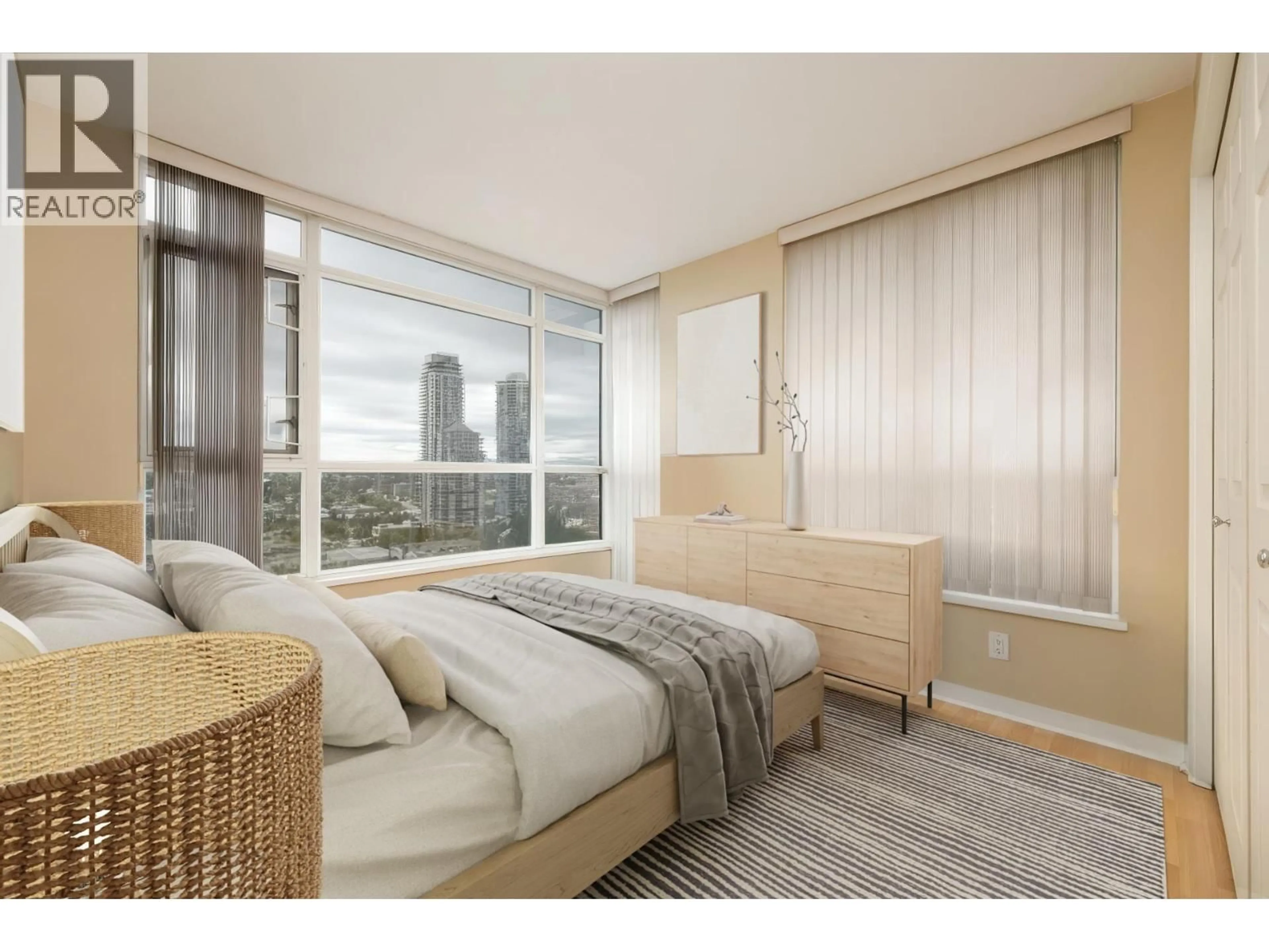 Bedroom with bed, wood/laminate floor for 2203 - 2088 MADISON AVENUE, Burnaby British Columbia V5C6T5