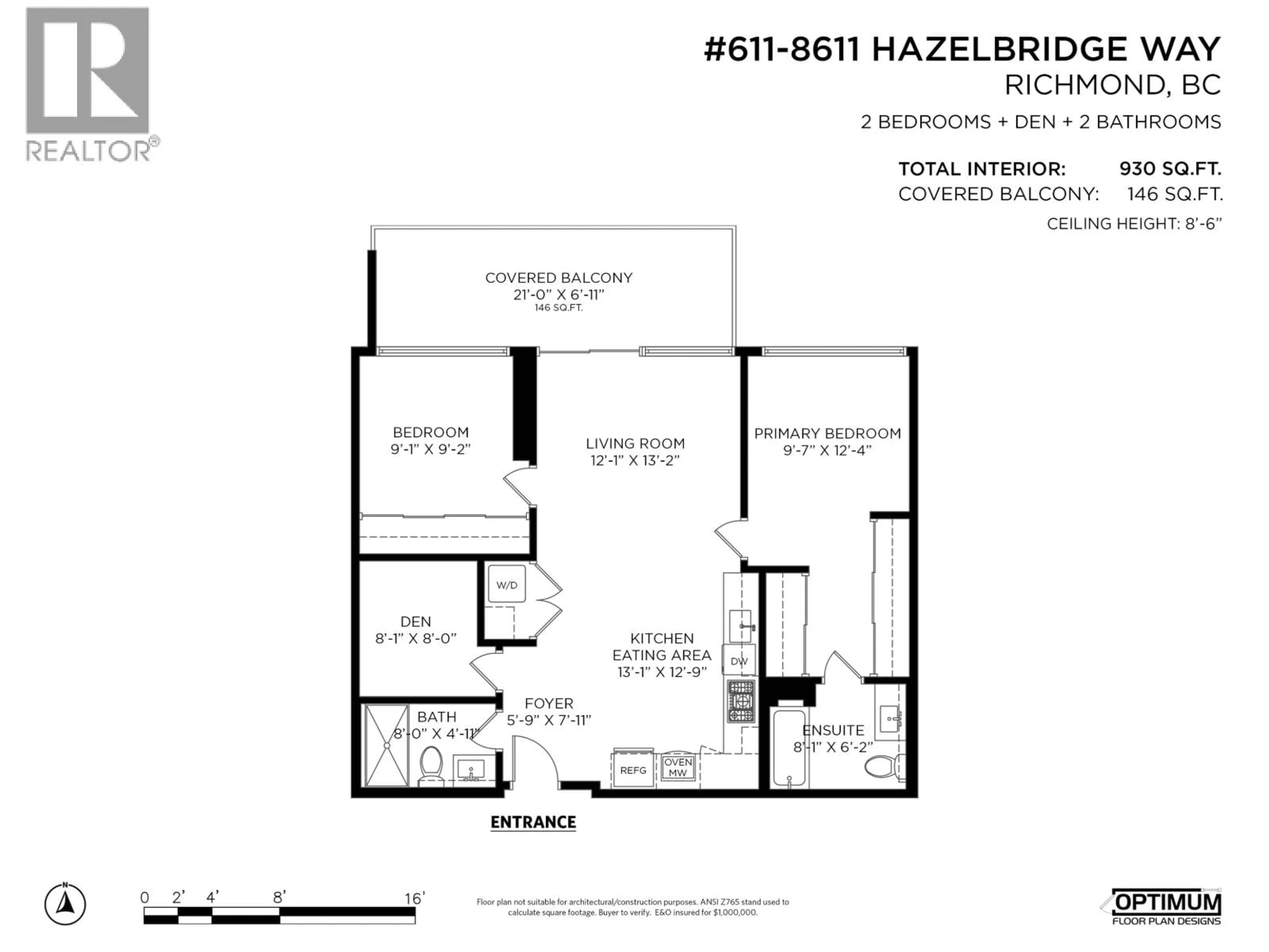 Floor plan for 611 - 8611 HAZELBRIDGE WAY, Richmond British Columbia V6X0W8
