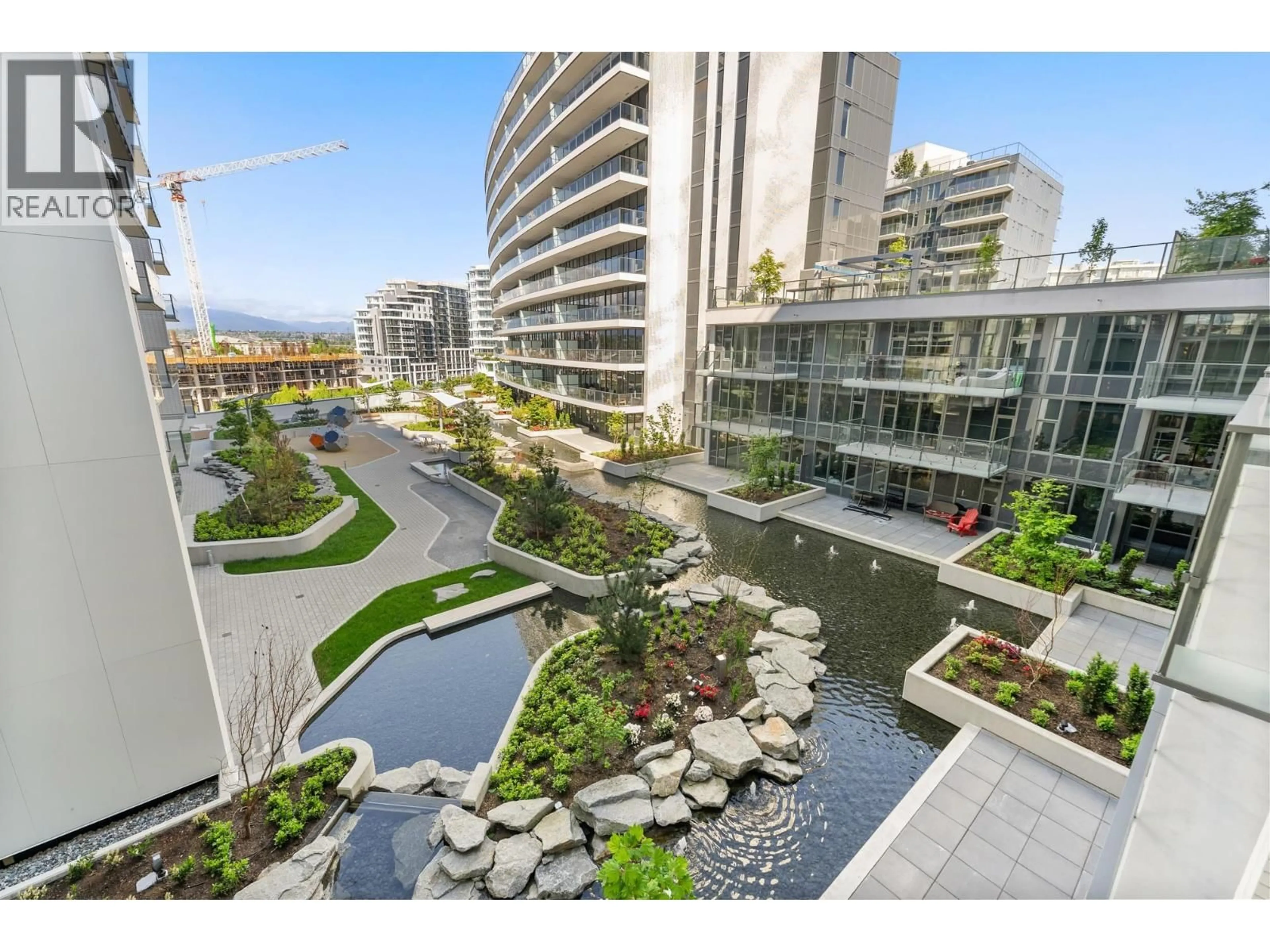 A pic from outside/outdoor area/front of a property/back of a property/a pic from drone, city buildings view from balcony for 611 - 8611 HAZELBRIDGE WAY, Richmond British Columbia V6X0W8