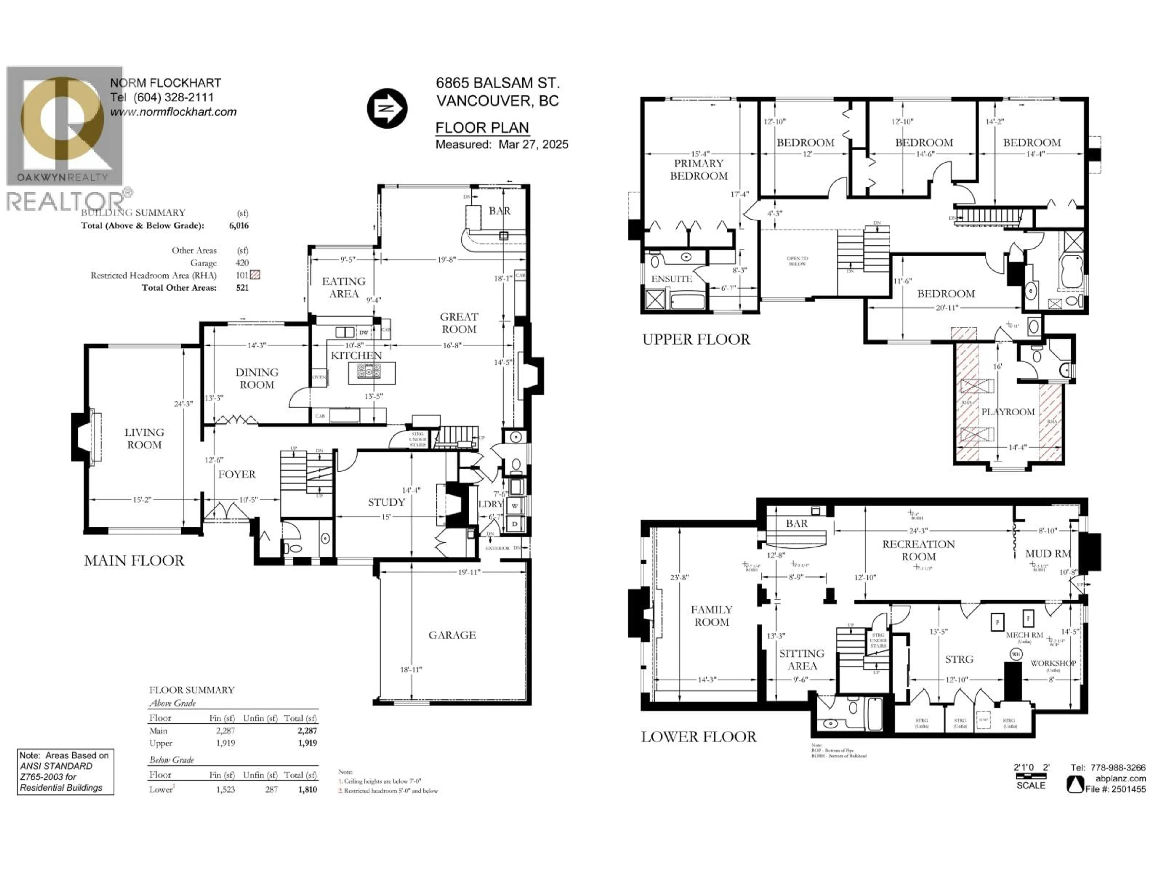 Floor plan for 6865 BALSAM STREET, Vancouver British Columbia V6P5W9