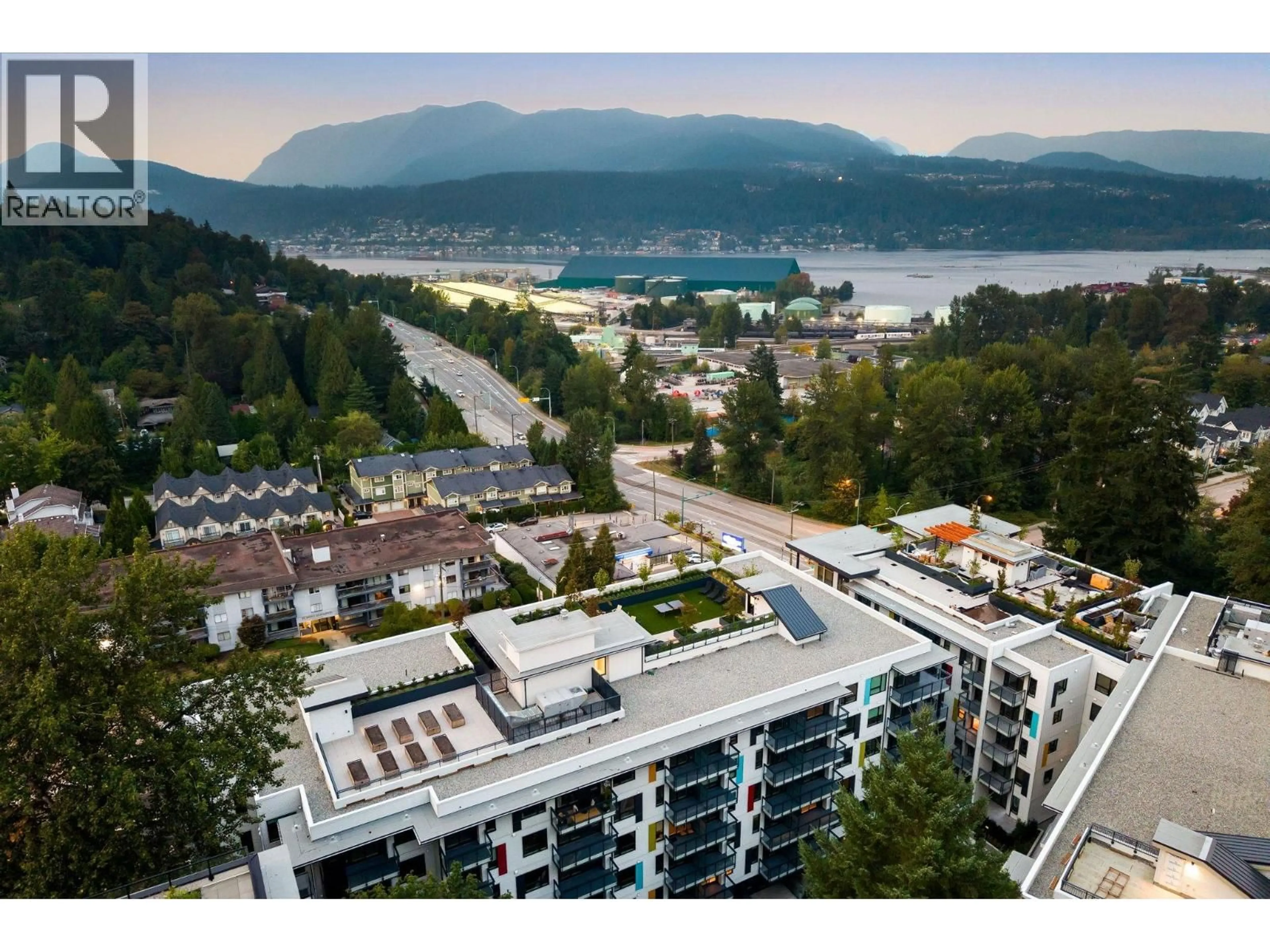 A pic from outside/outdoor area/front of a property/back of a property/a pic from drone, mountain view for 412 - 2015 ST. JOHNS STREET, Port Moody British Columbia V3H0N5