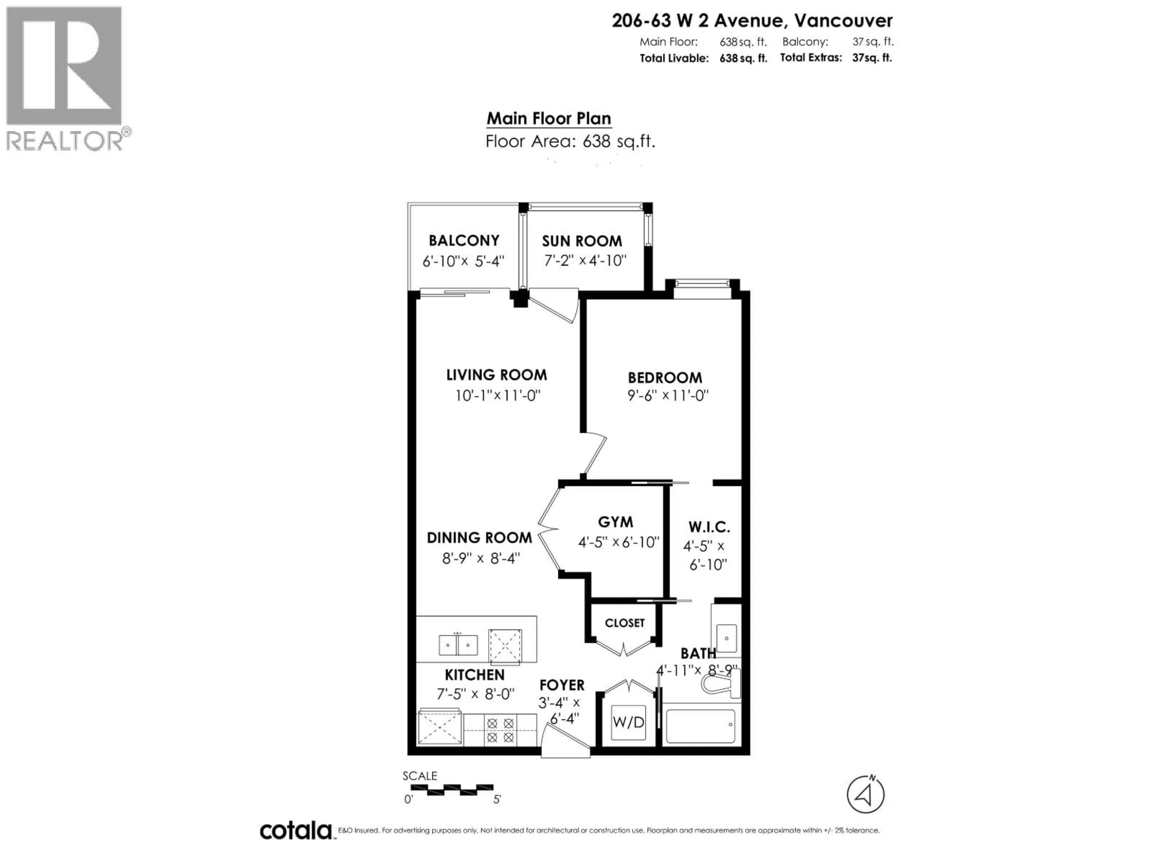Floor plan for 206 - 63 2ND AVENUE, Vancouver British Columbia V5Y0G8