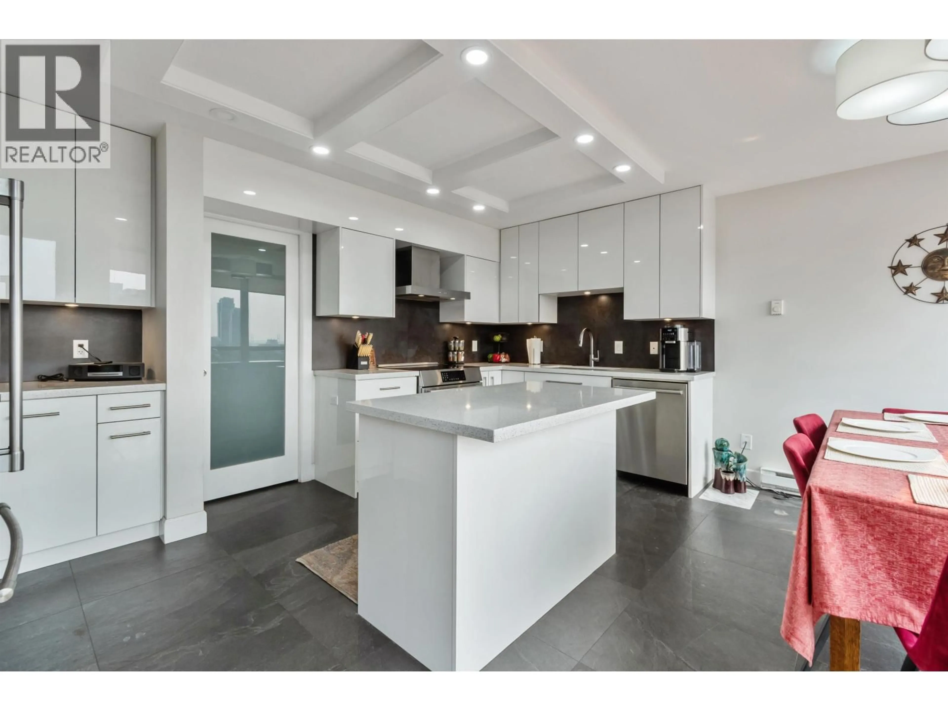 Contemporary kitchen, ceramic/tile floor for 1104 - 38 LEOPOLD PLACE, New Westminster British Columbia V3L2C6